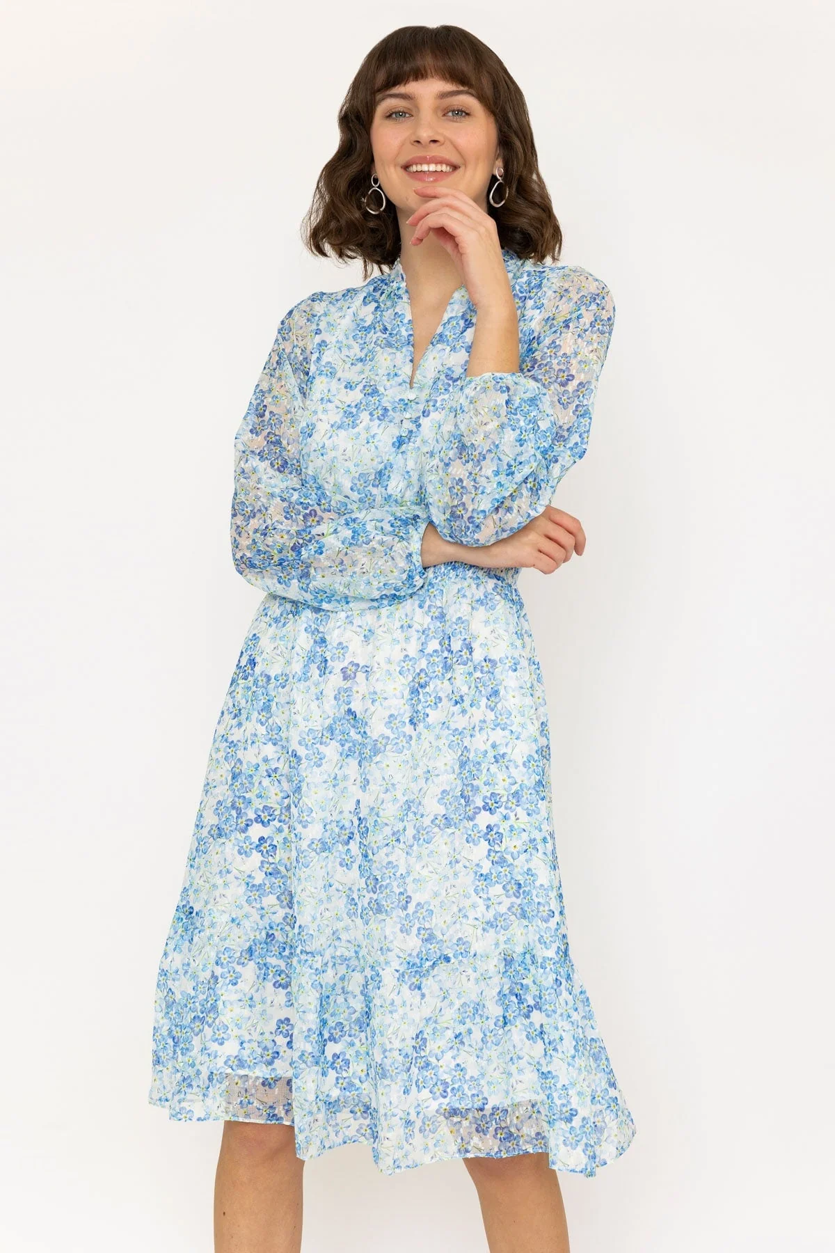 Mia Midi Dress in Light Blue Print