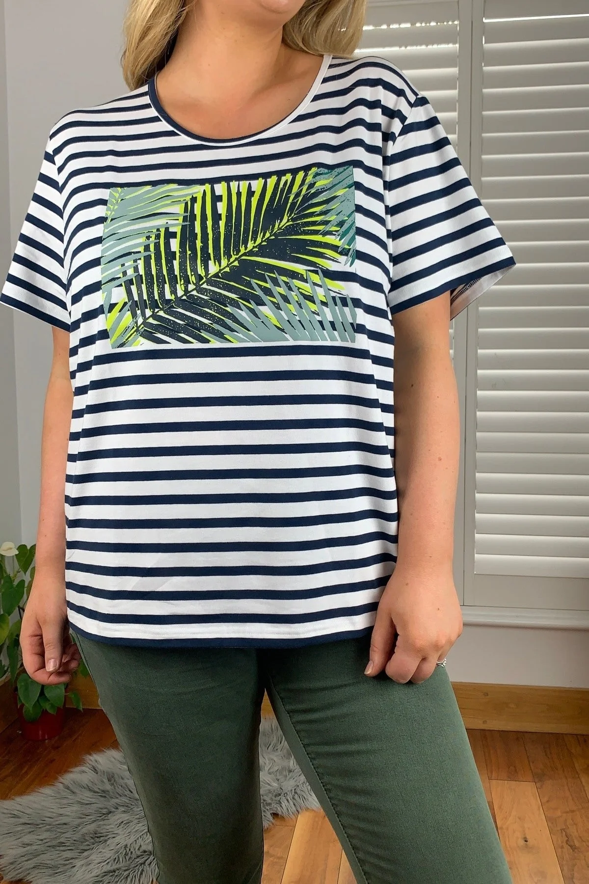 Palm Print Relaxed Fit Striped Short Sleeve Tee