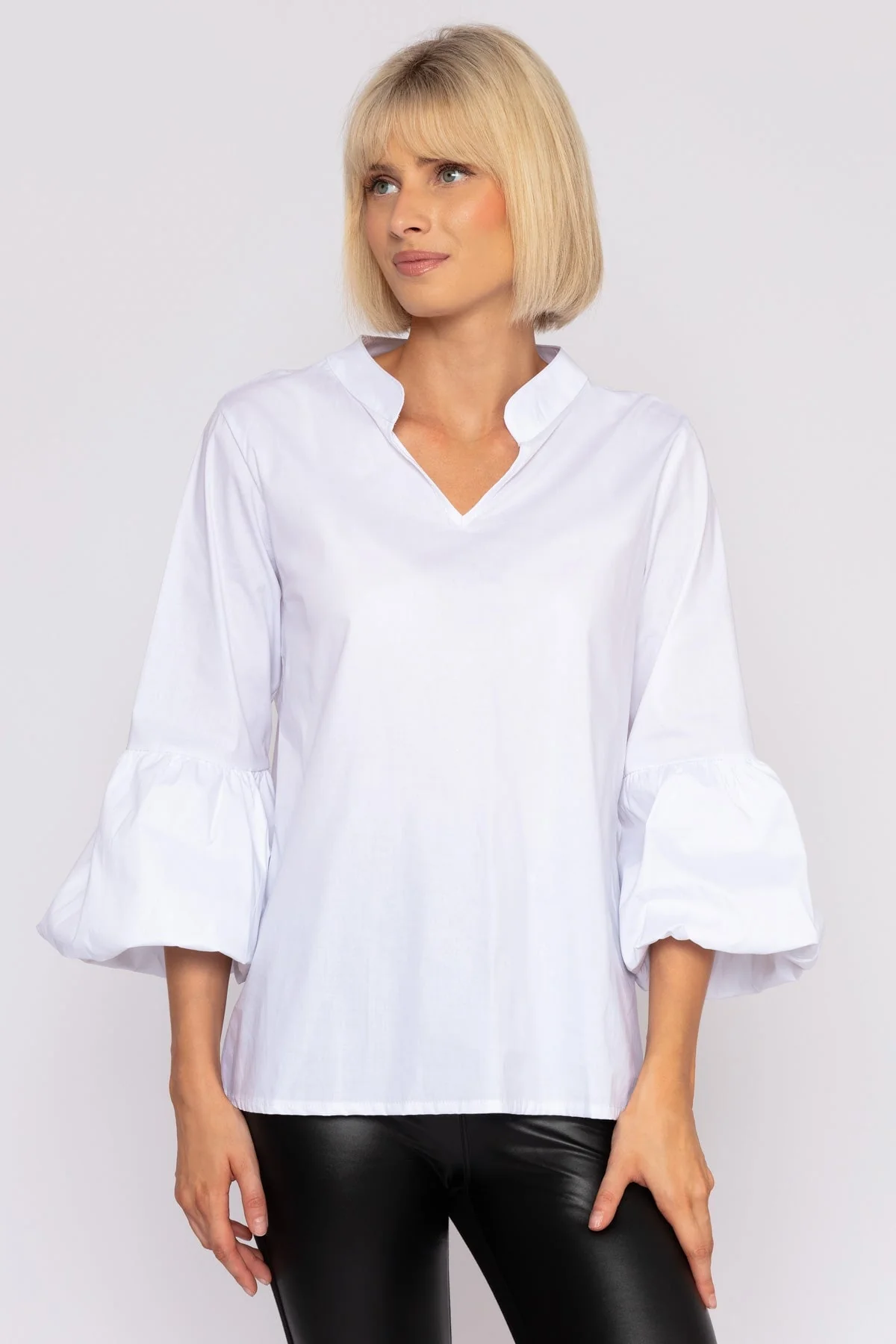 White Balloon Cuff Shirt