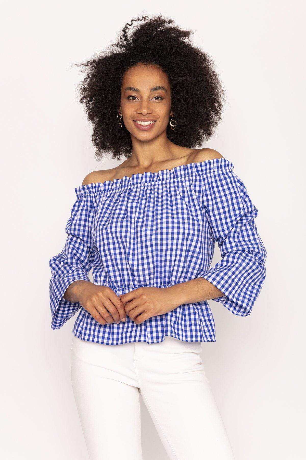 Gingham Bardot Top in Blue