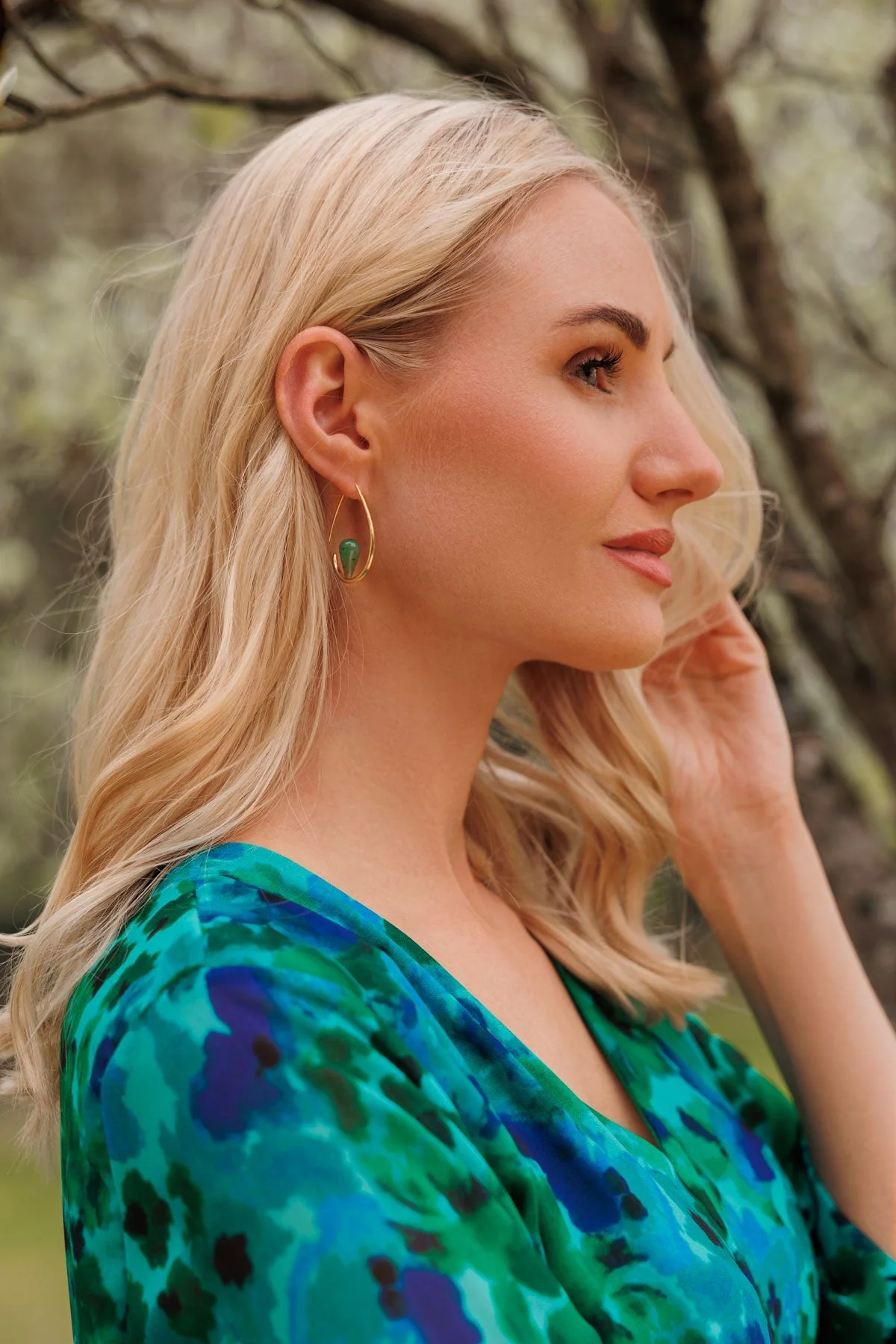 Gia Green Aventurine Hoops