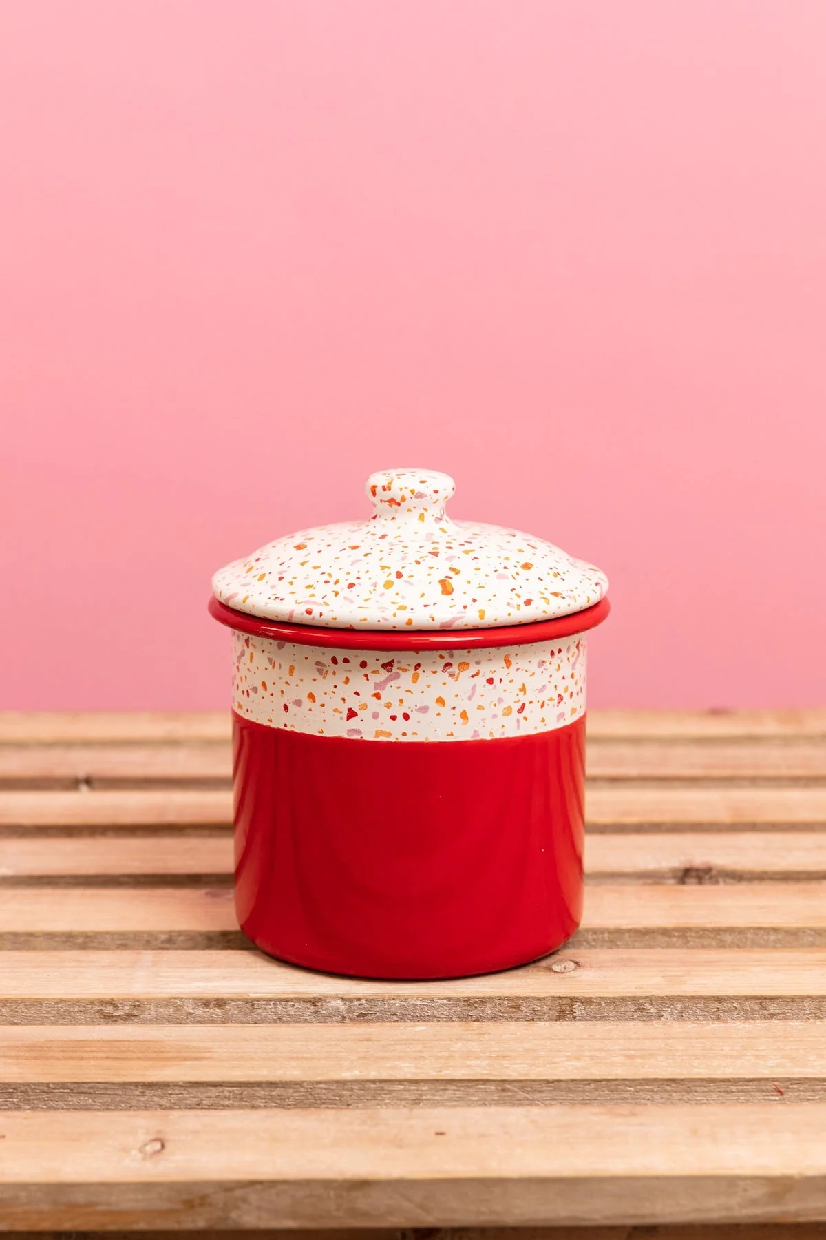 Red Splatter Print Enamel Canister
