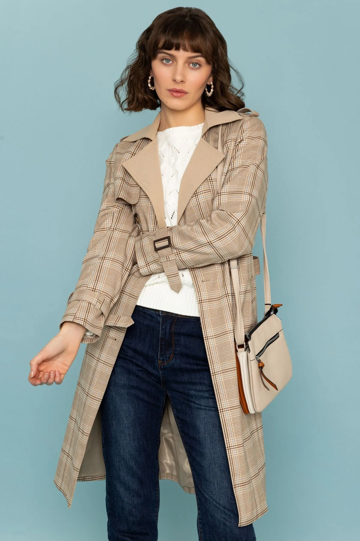 Tan Check Trench Coat