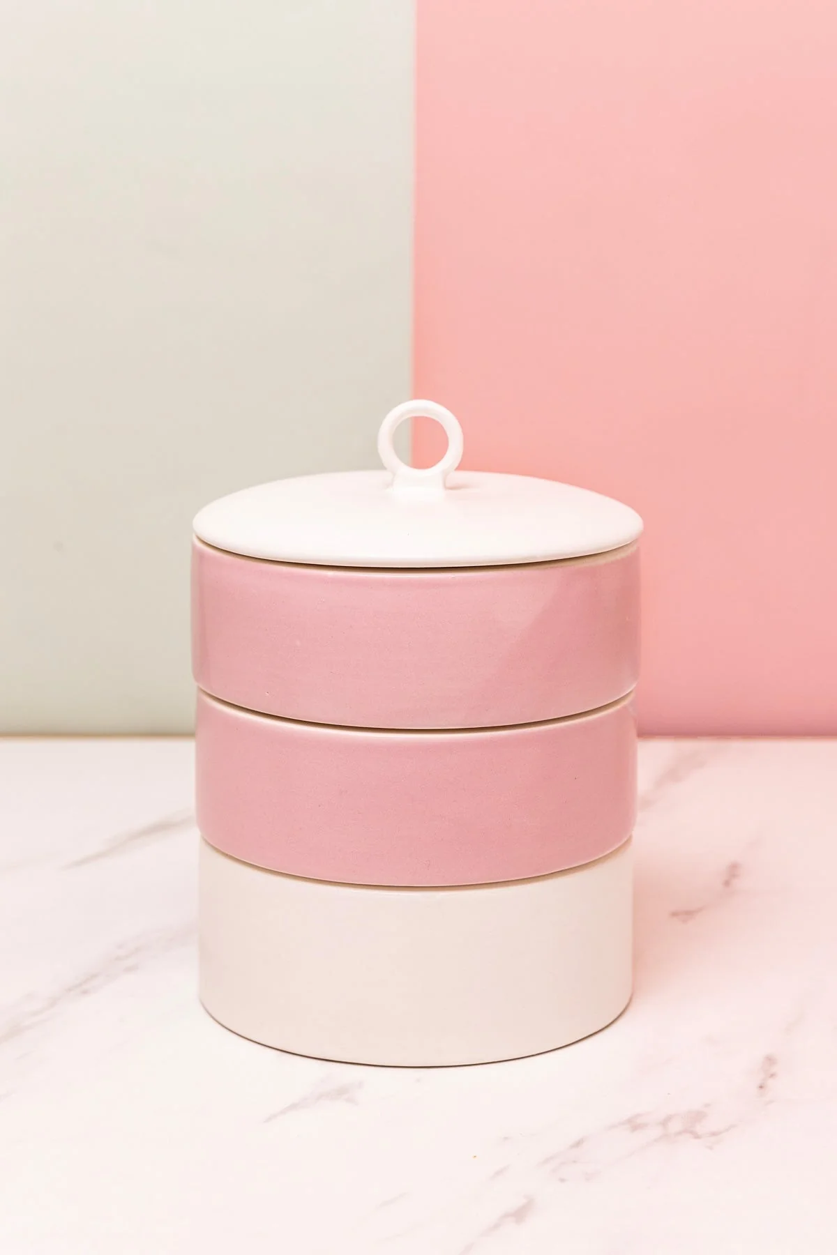 Pink Ceramic Stacked Jewellery Box