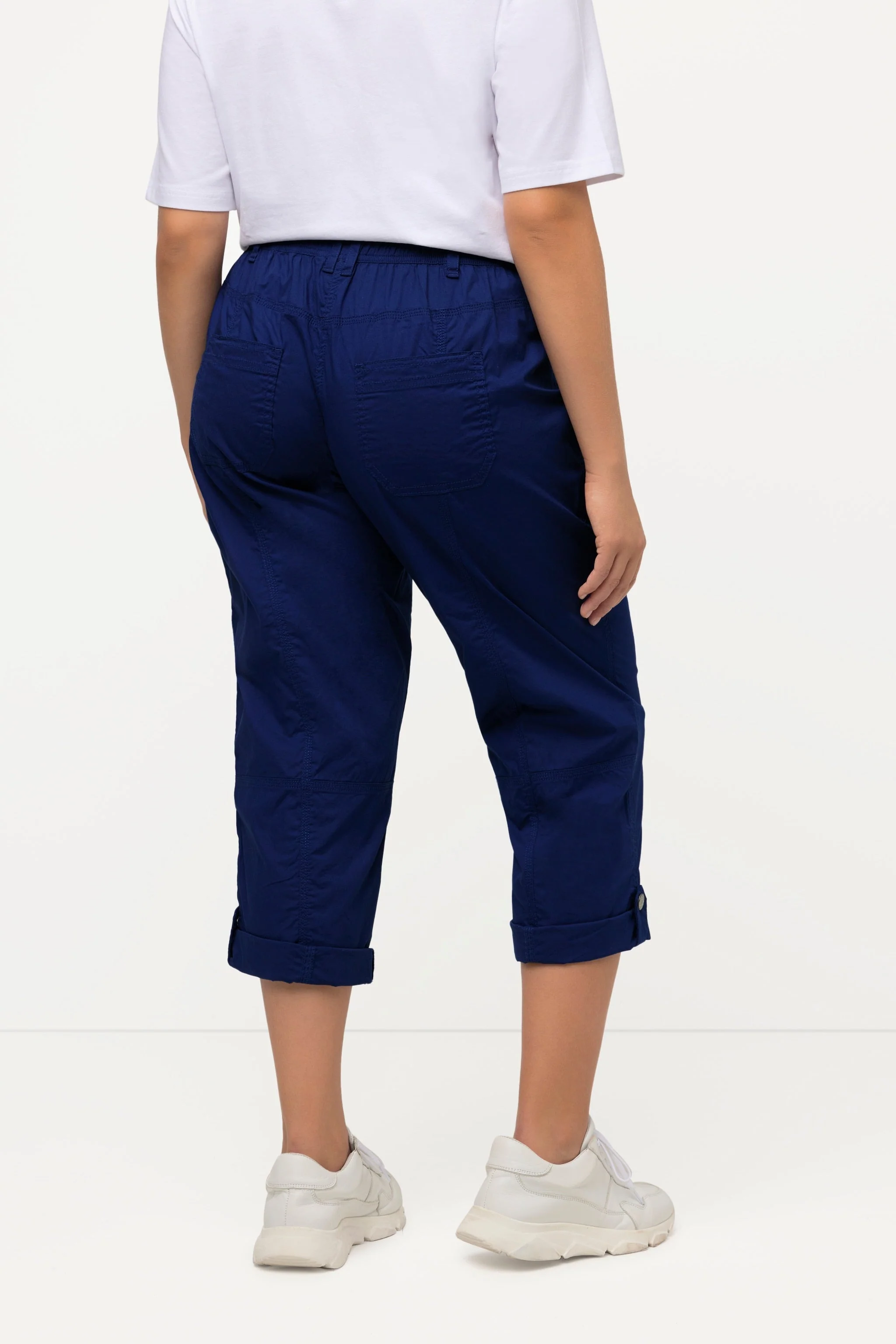 Roll-Tab Hem Stretch Cargo Pants in Dark Blue