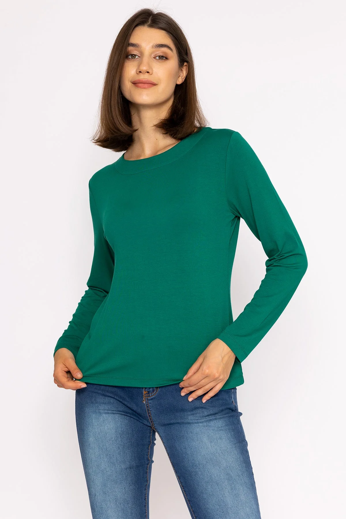 Boat Neck Top in Emerald Green