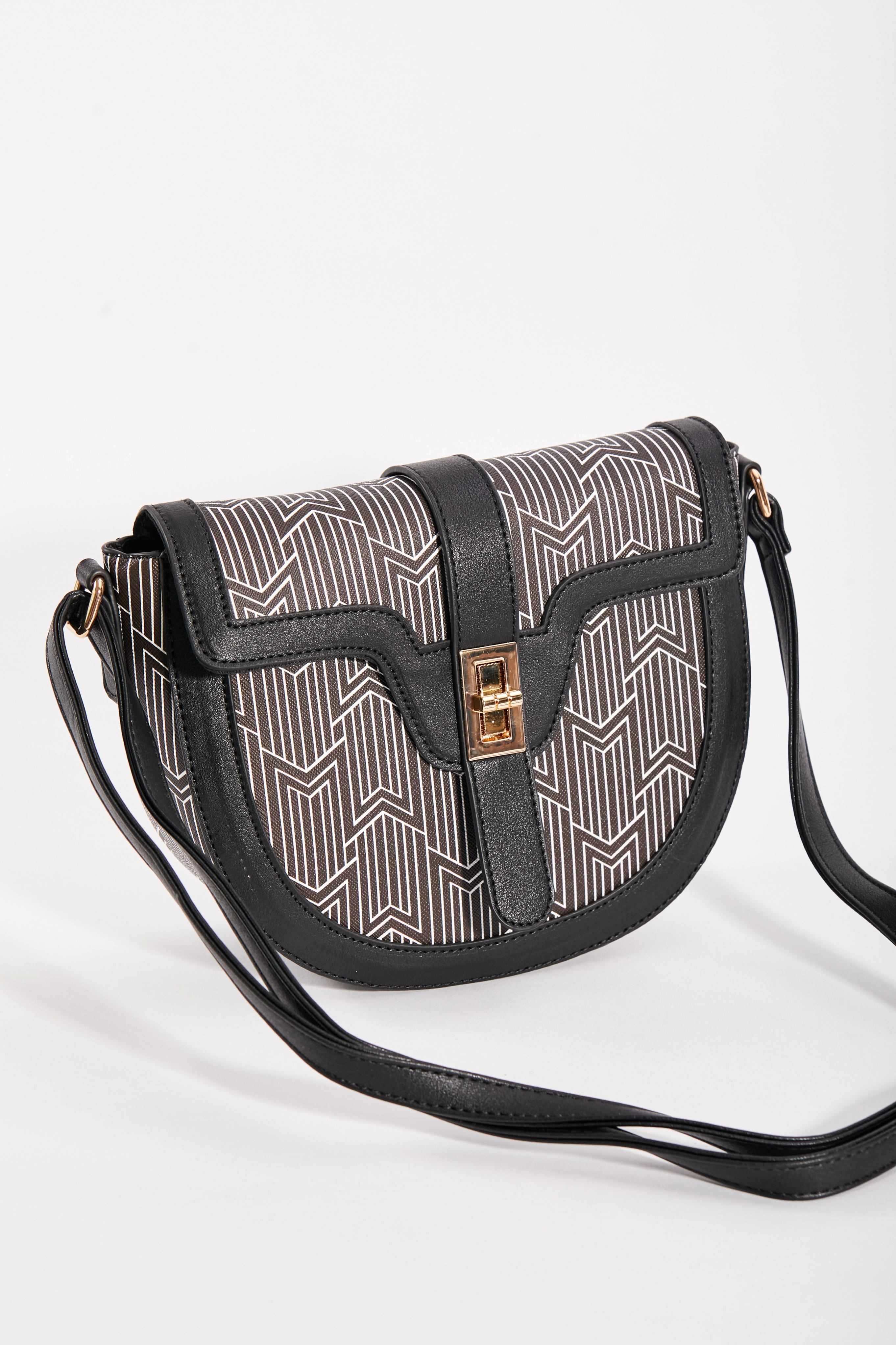 Printed Saddle Bag in Black