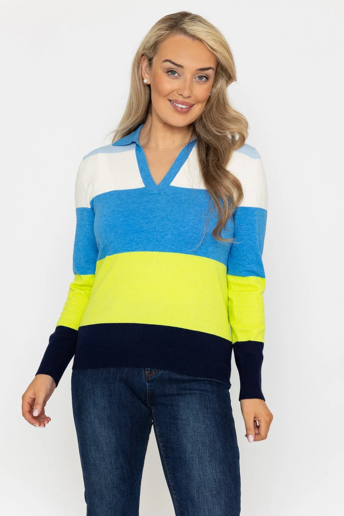 V-Neck Stripe Knit Polo