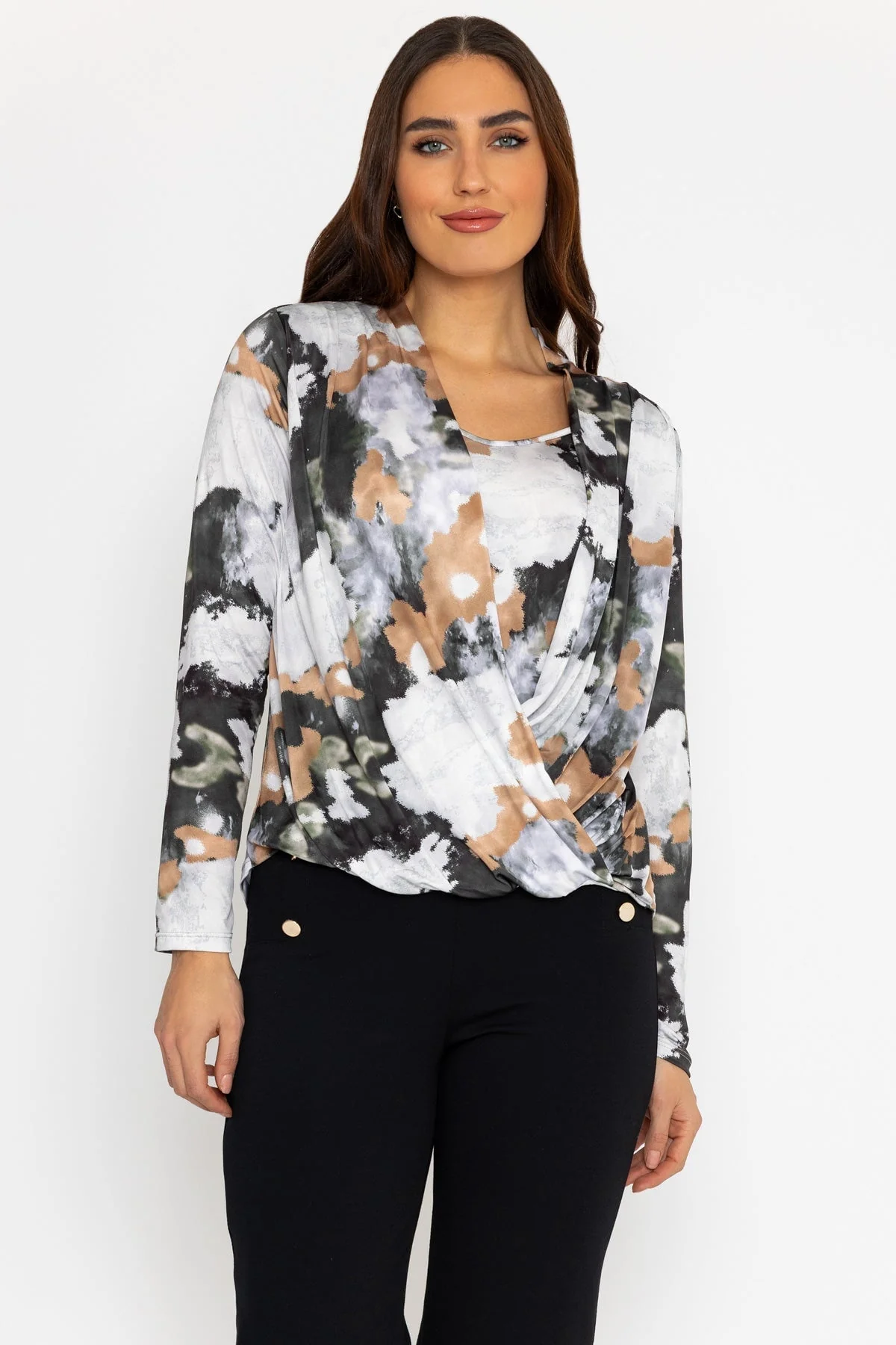 Cross Over Top in Brown Print