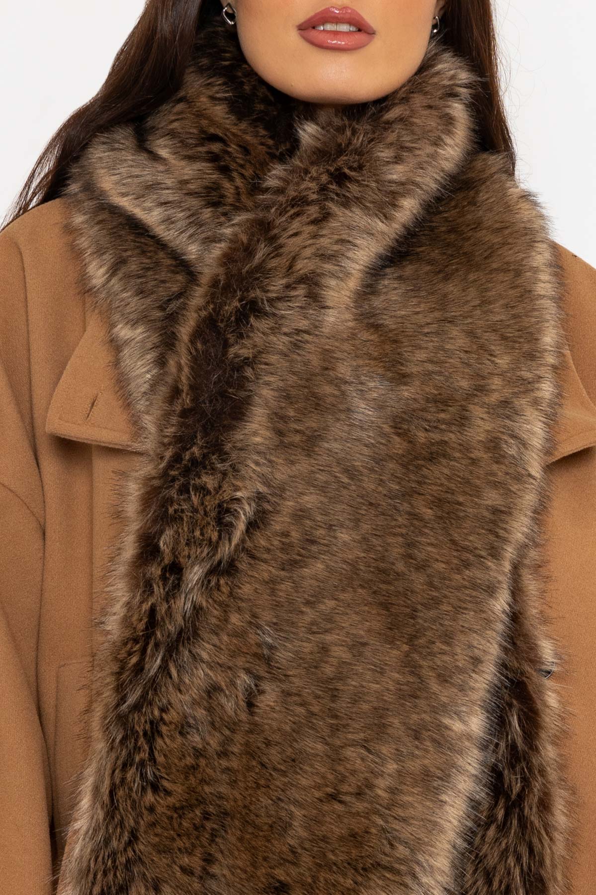 Faux Fur Stole in Brown