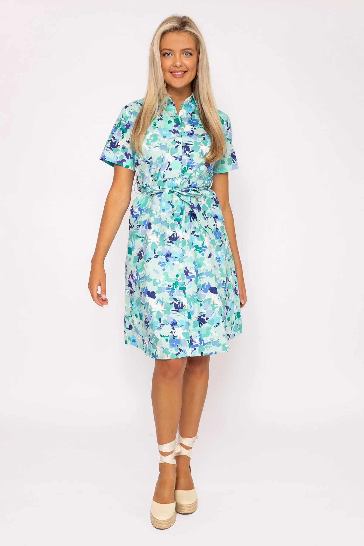 Aurora Blue Printed Shirt Dress