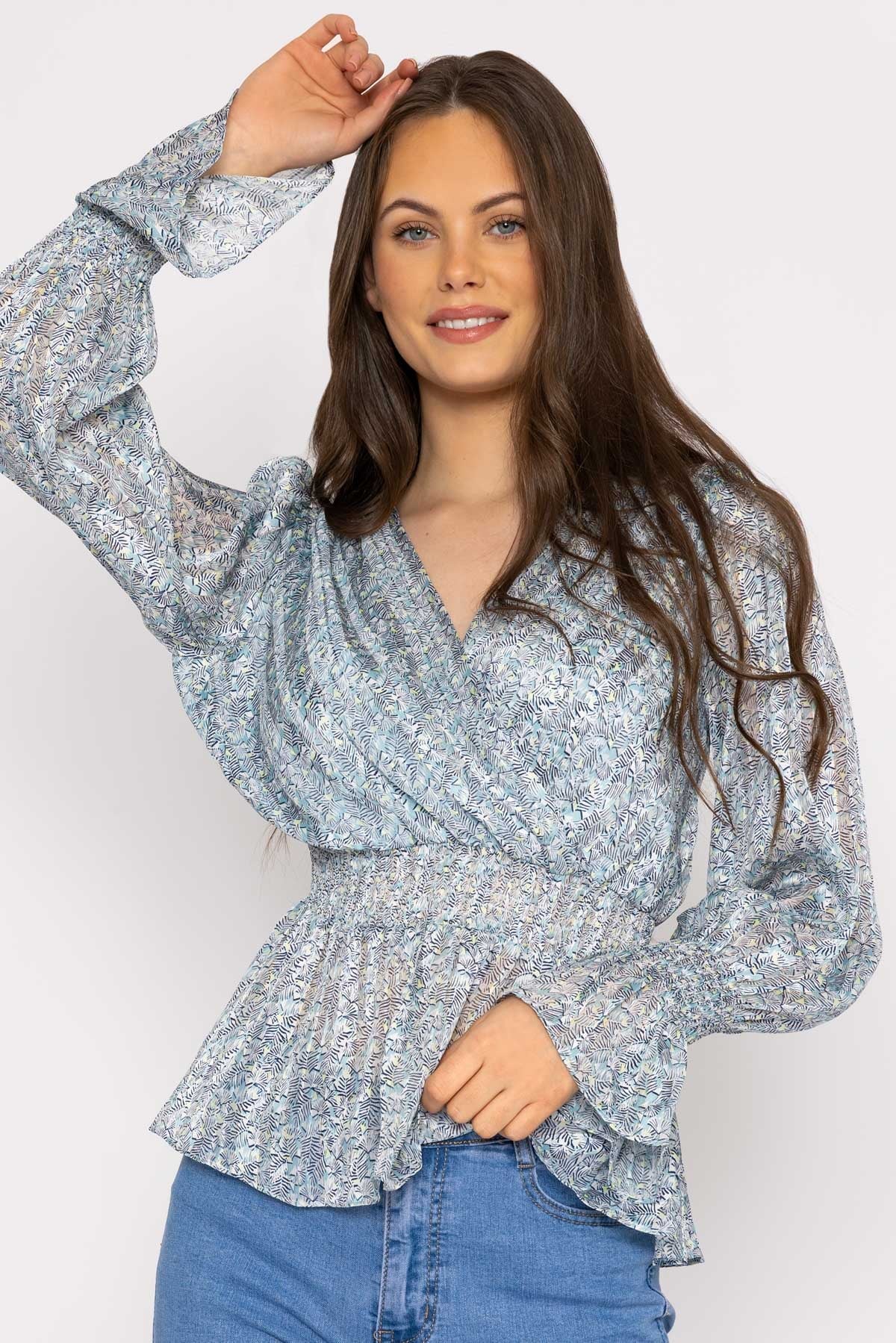 Wrap Top in Blue Floral Print