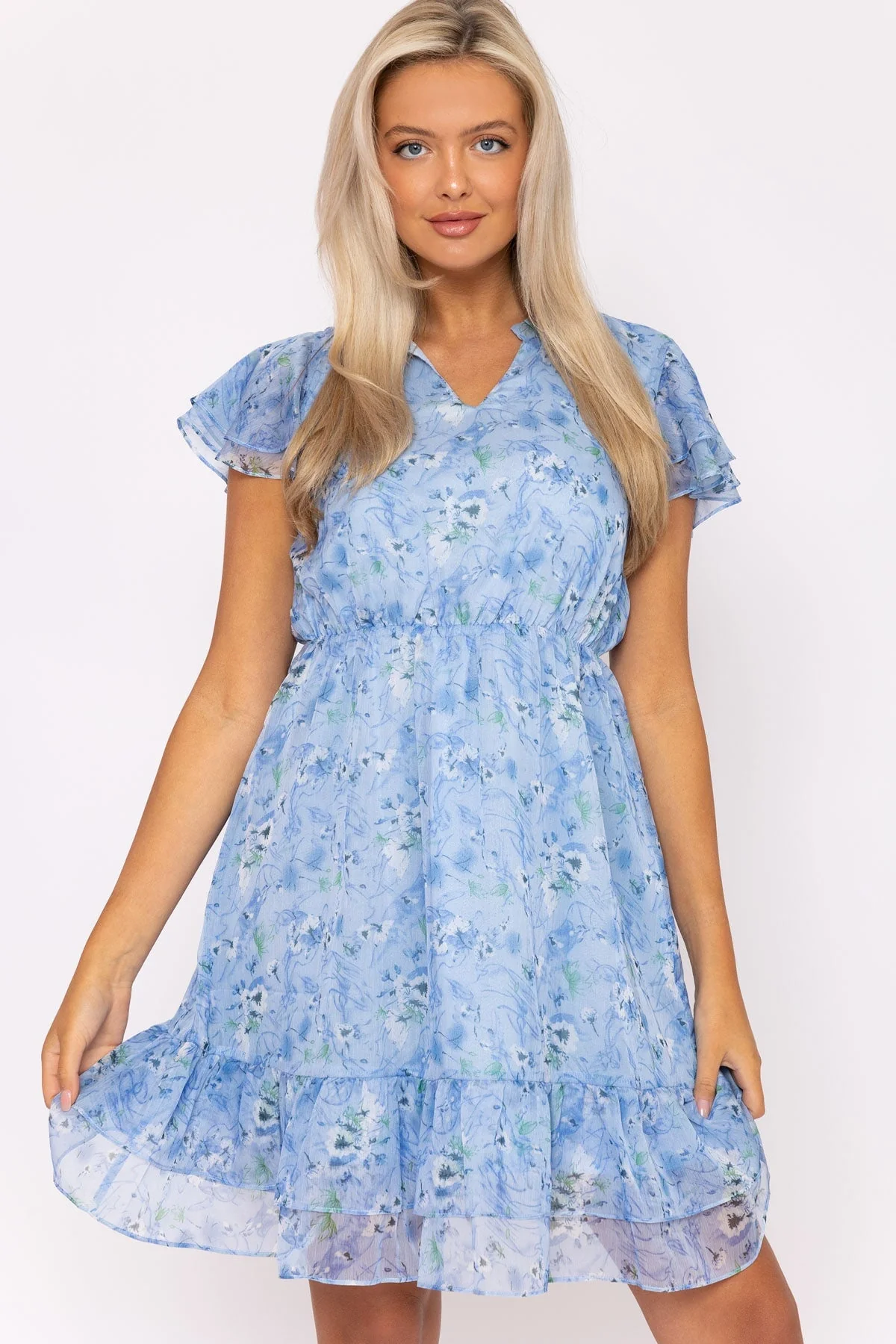 Maria Blue Printed Knee Dress