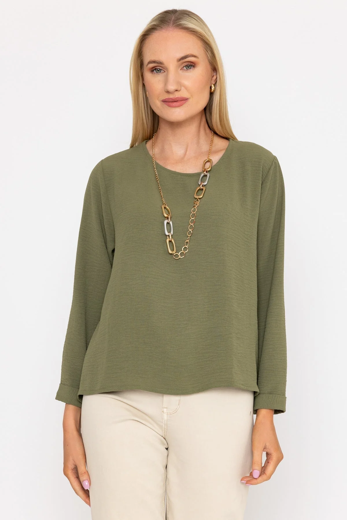Khaki Top with Necklace