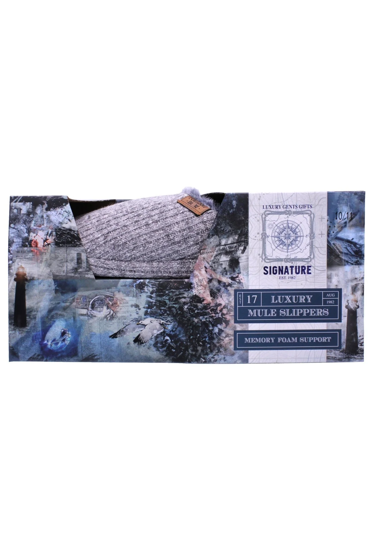 Mens Chunky Knit Mule Slippers in Grey