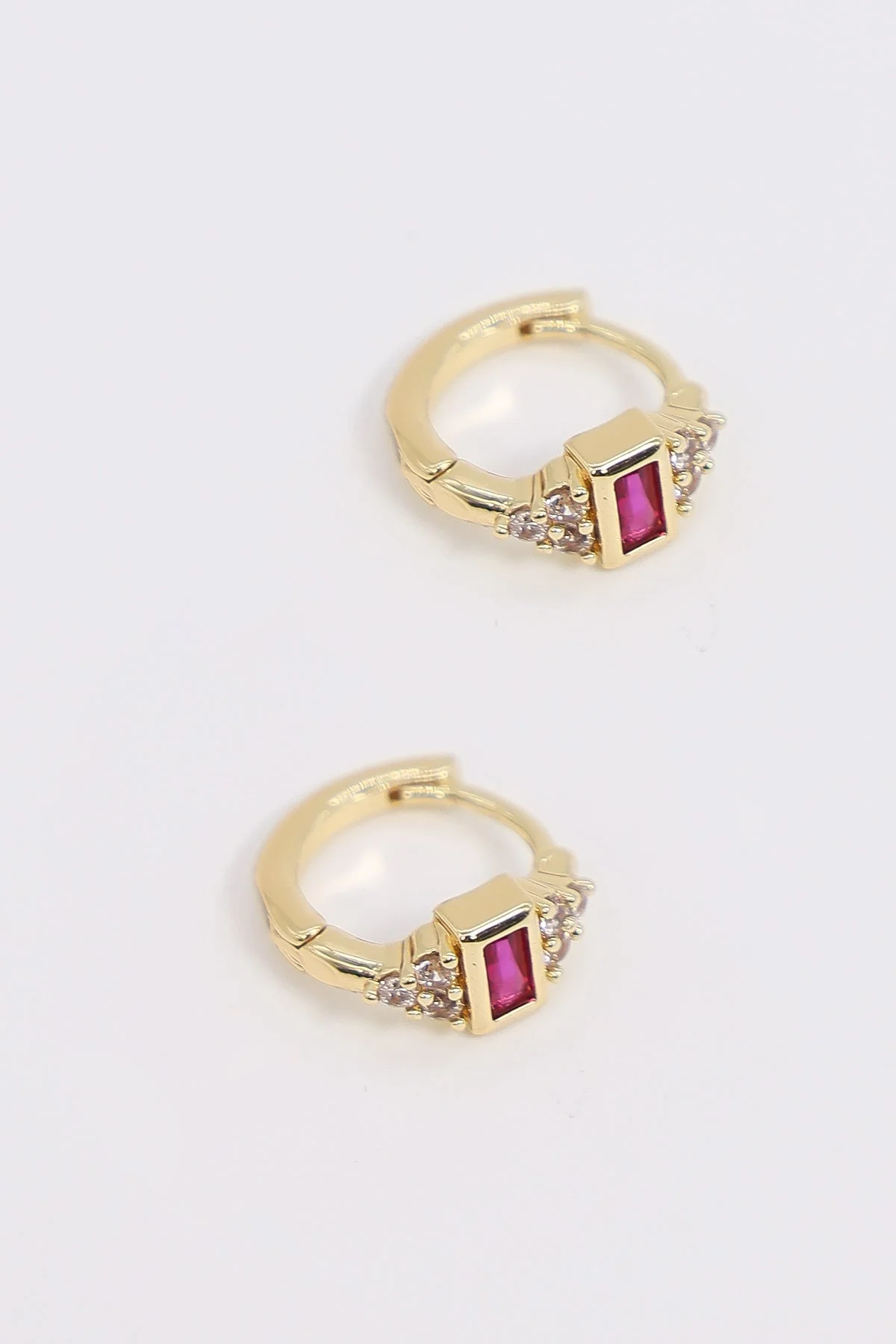 Hinged Hoop Earrings with Red Stone
