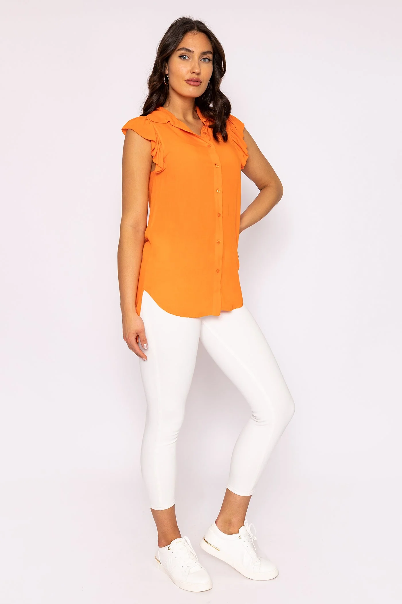 Ruffle Viscose Top in Orange