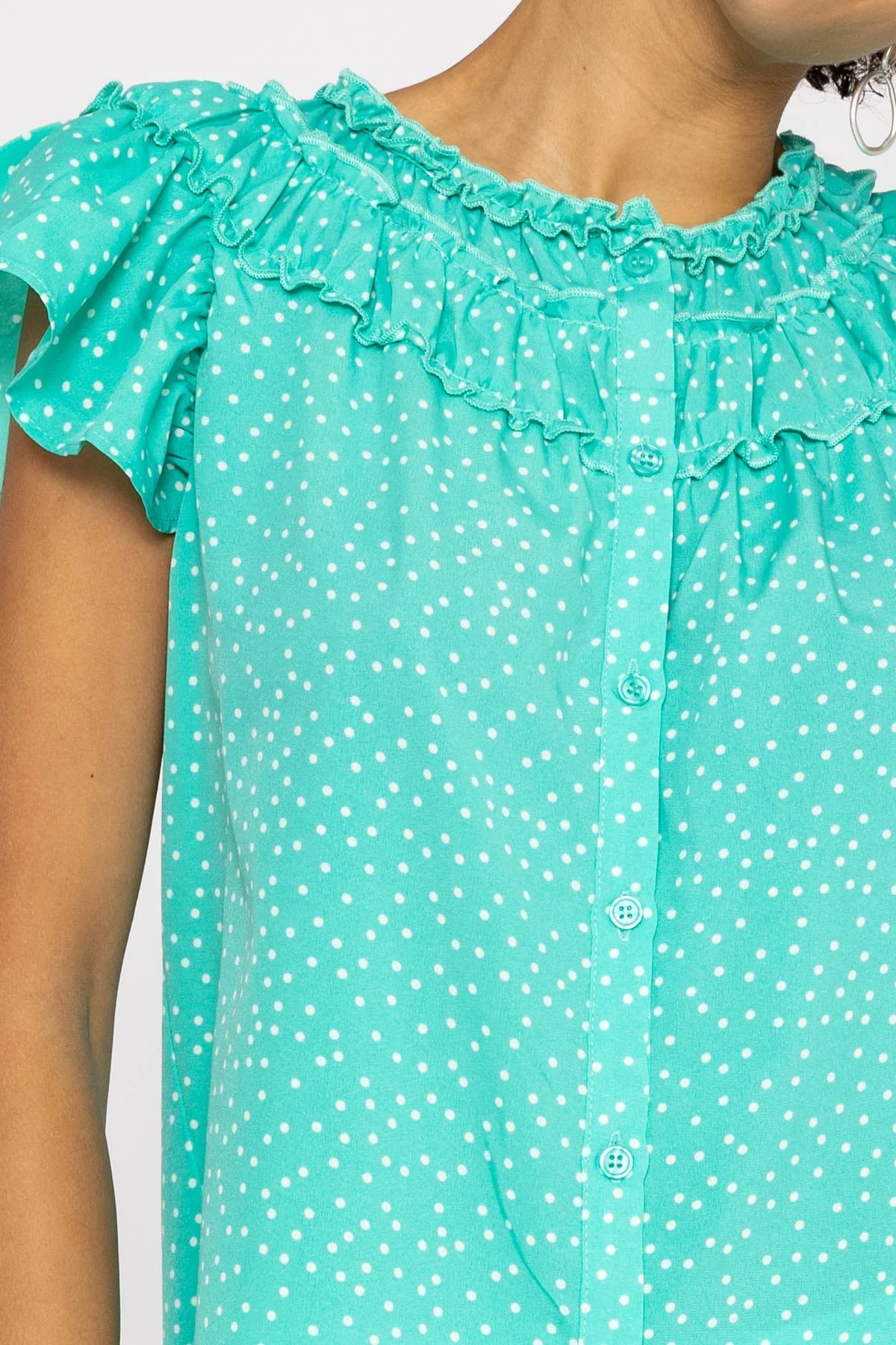 Ruffle Blouse in Aqua Print
