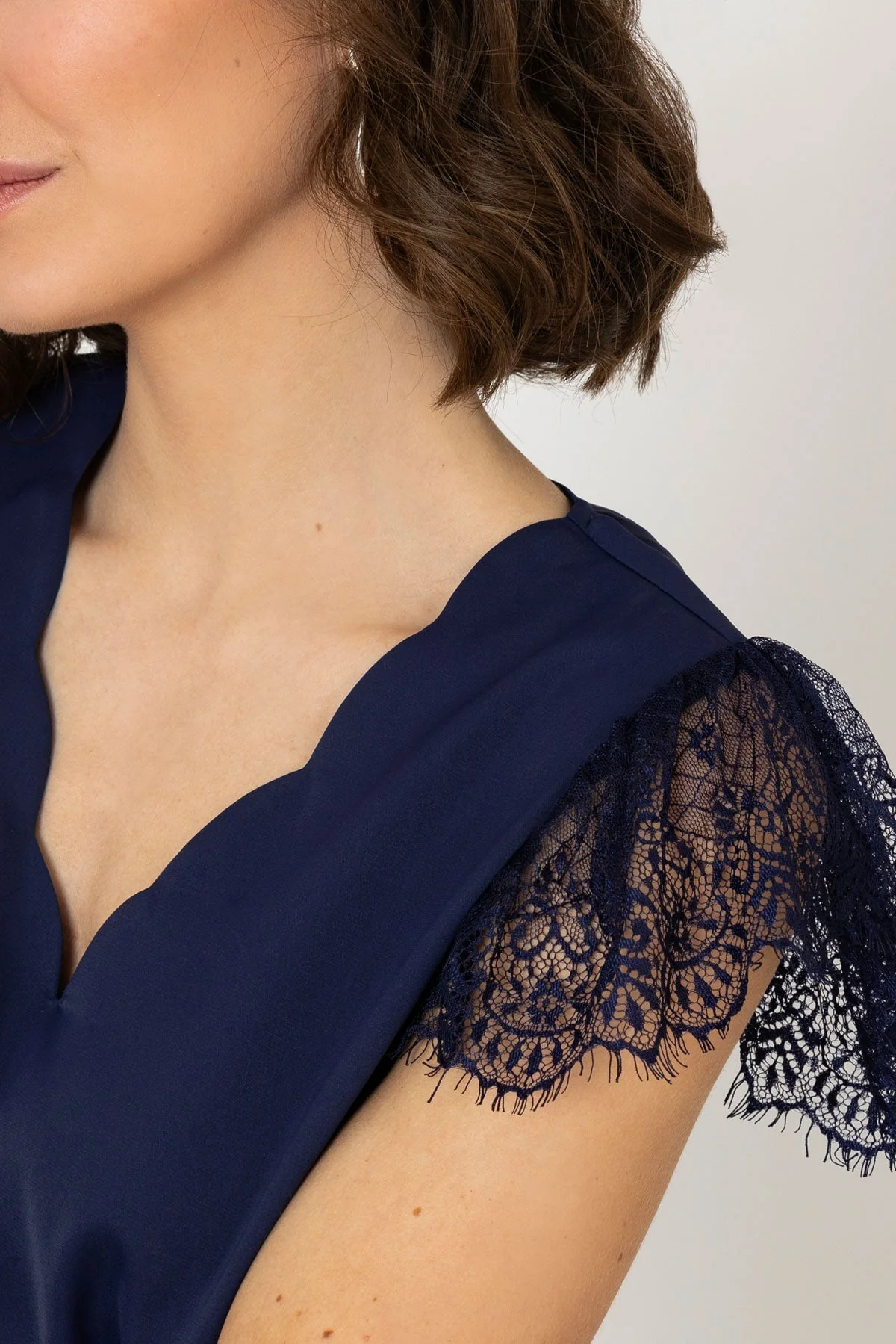 Lace Cap Sleeve Top in Navy