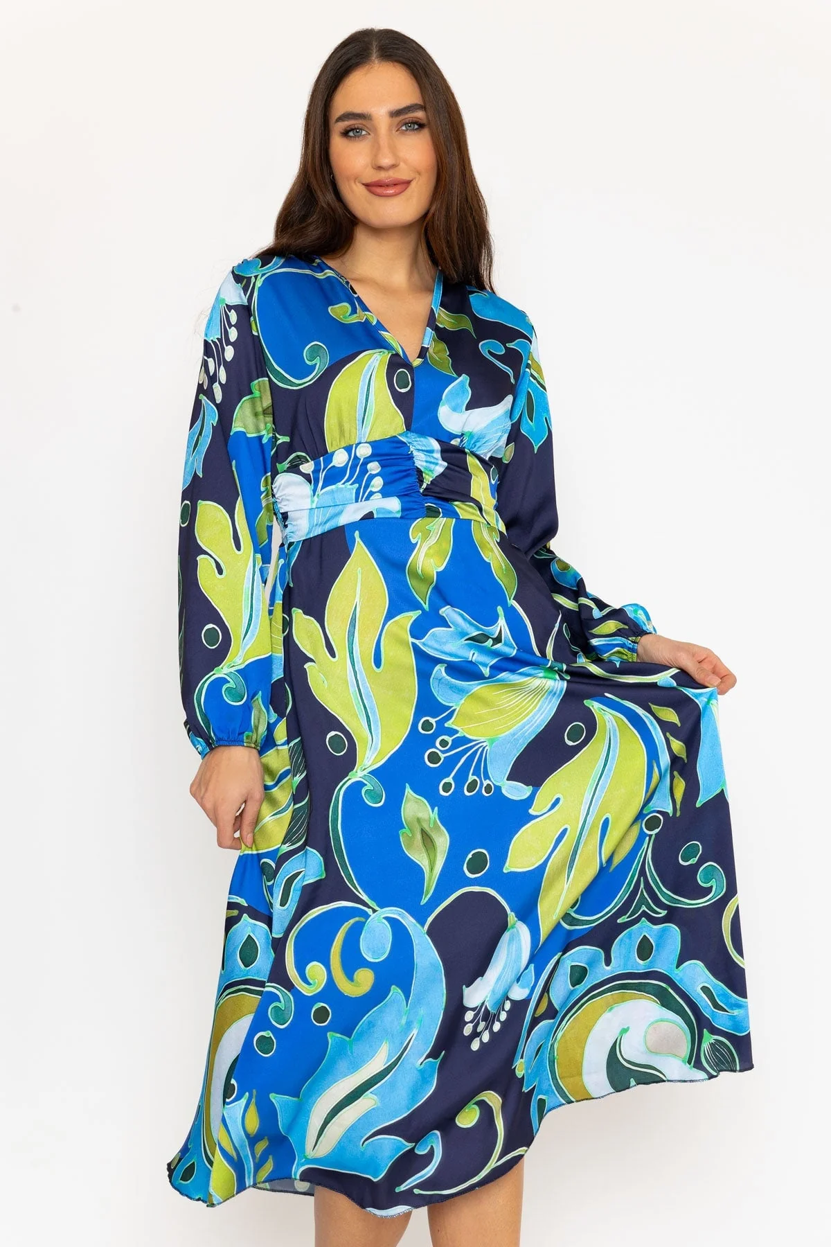 Alina Midi Dress in Blue Print