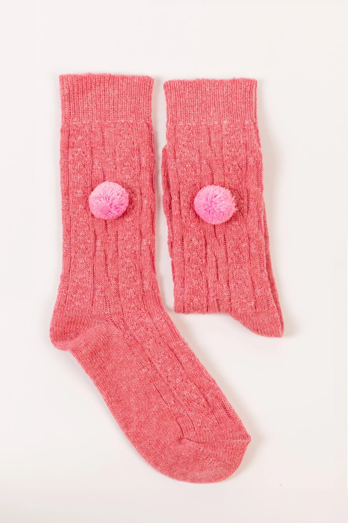 Wool Blend Pom Pom Socks in Pink