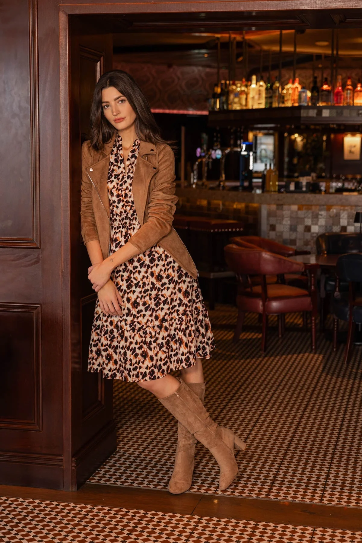 Long Line Suede Biker in Camel