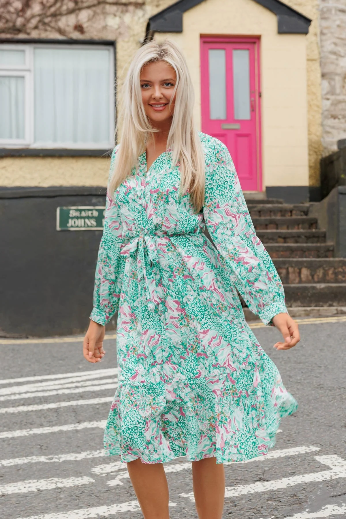 Norah Green Printed Midi Dress