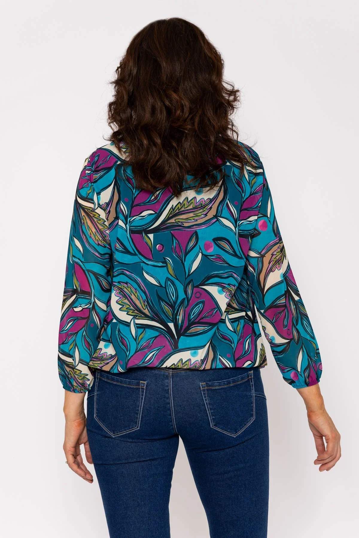 Teal Printed Long Sleeve Blouse