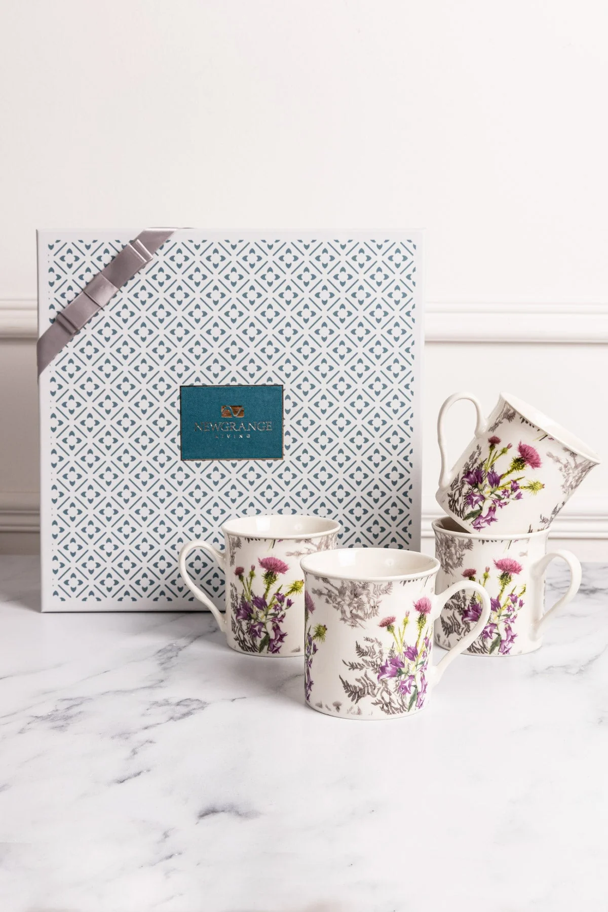 Thistle White Bone China Set of 4 Mugs