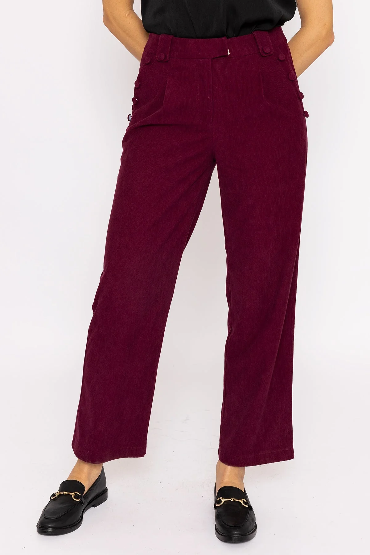Cord Wide Leg Pant in Plum