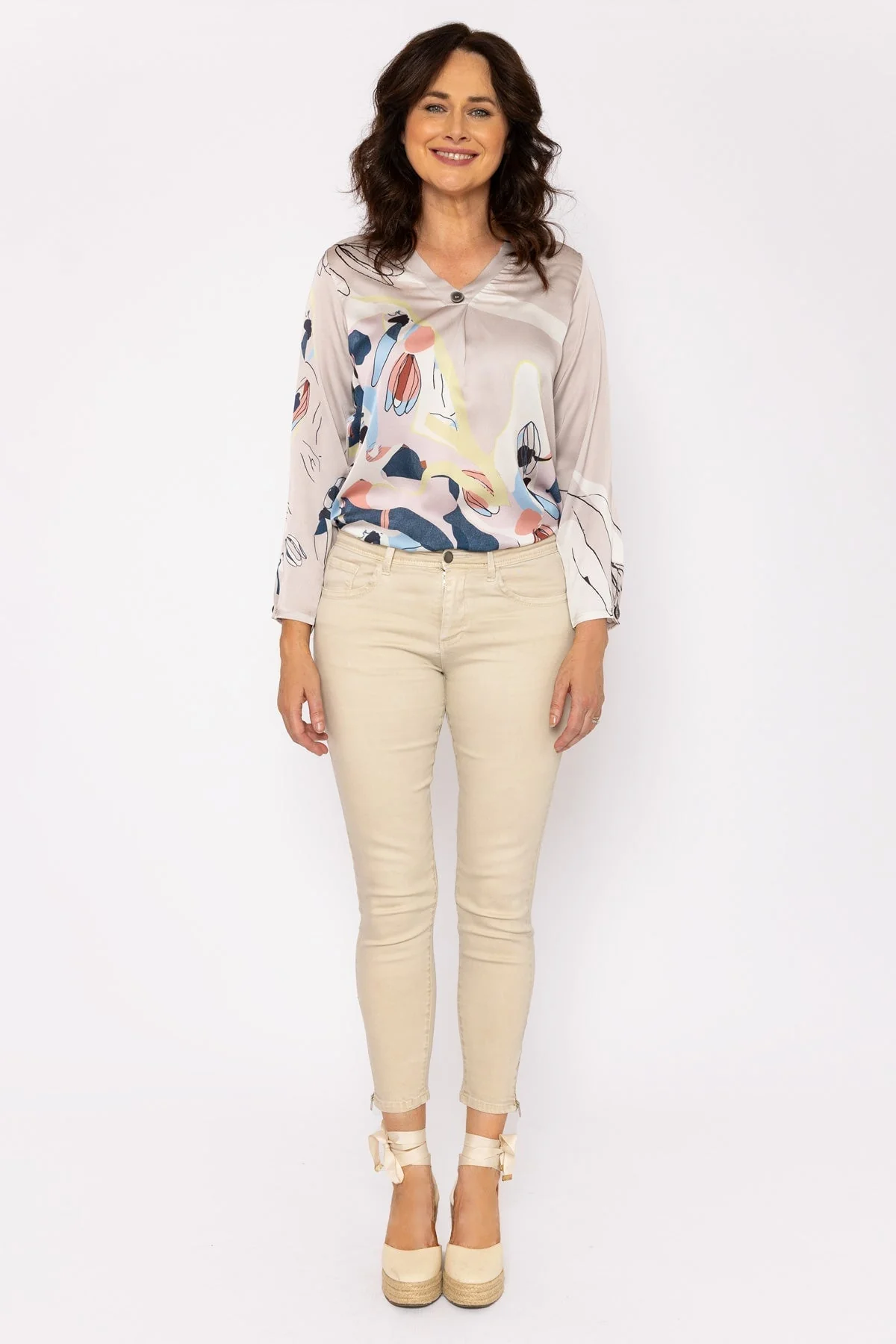 Short Zip Jeans in Cream