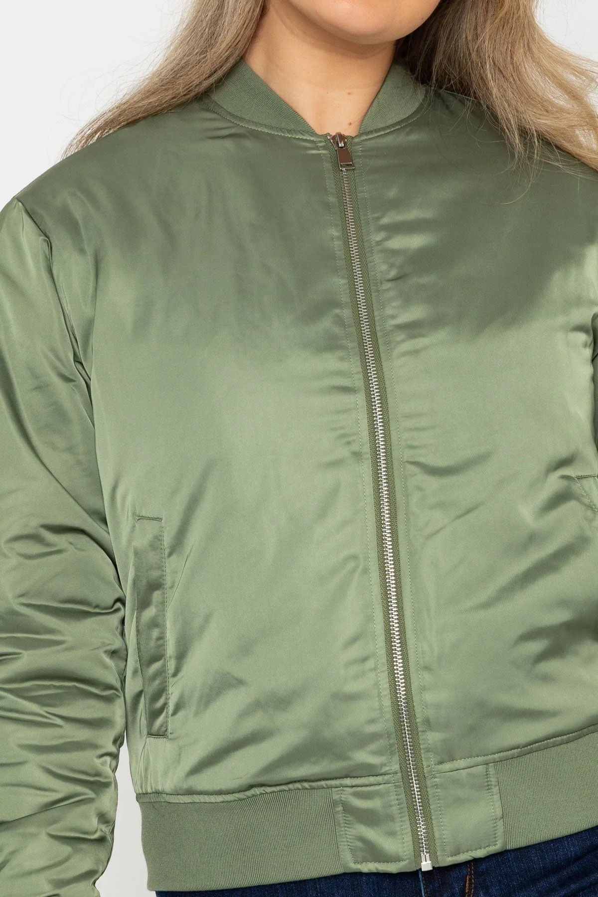 Satin Bomber in Khaki