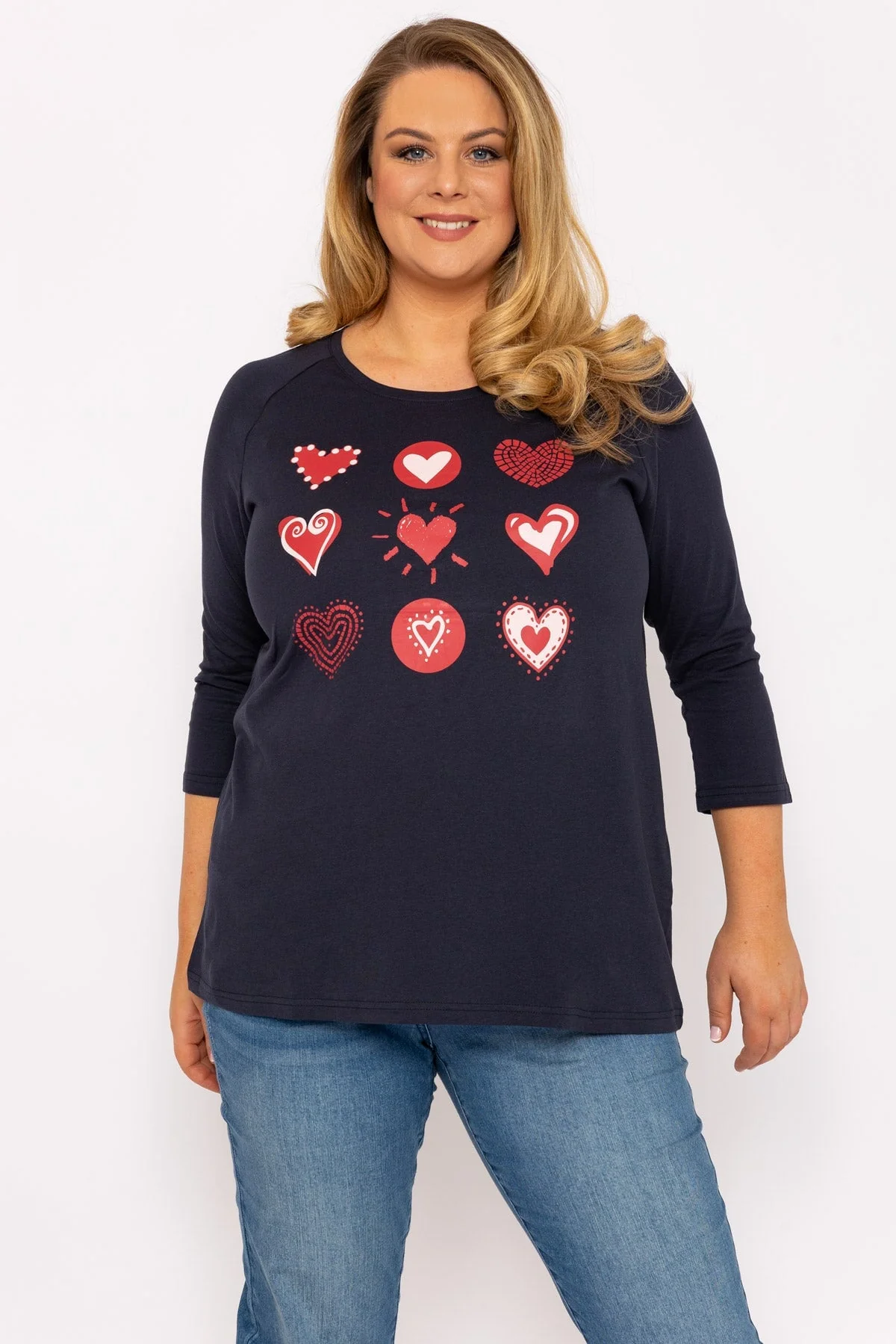 Hearts Print Top in Navy