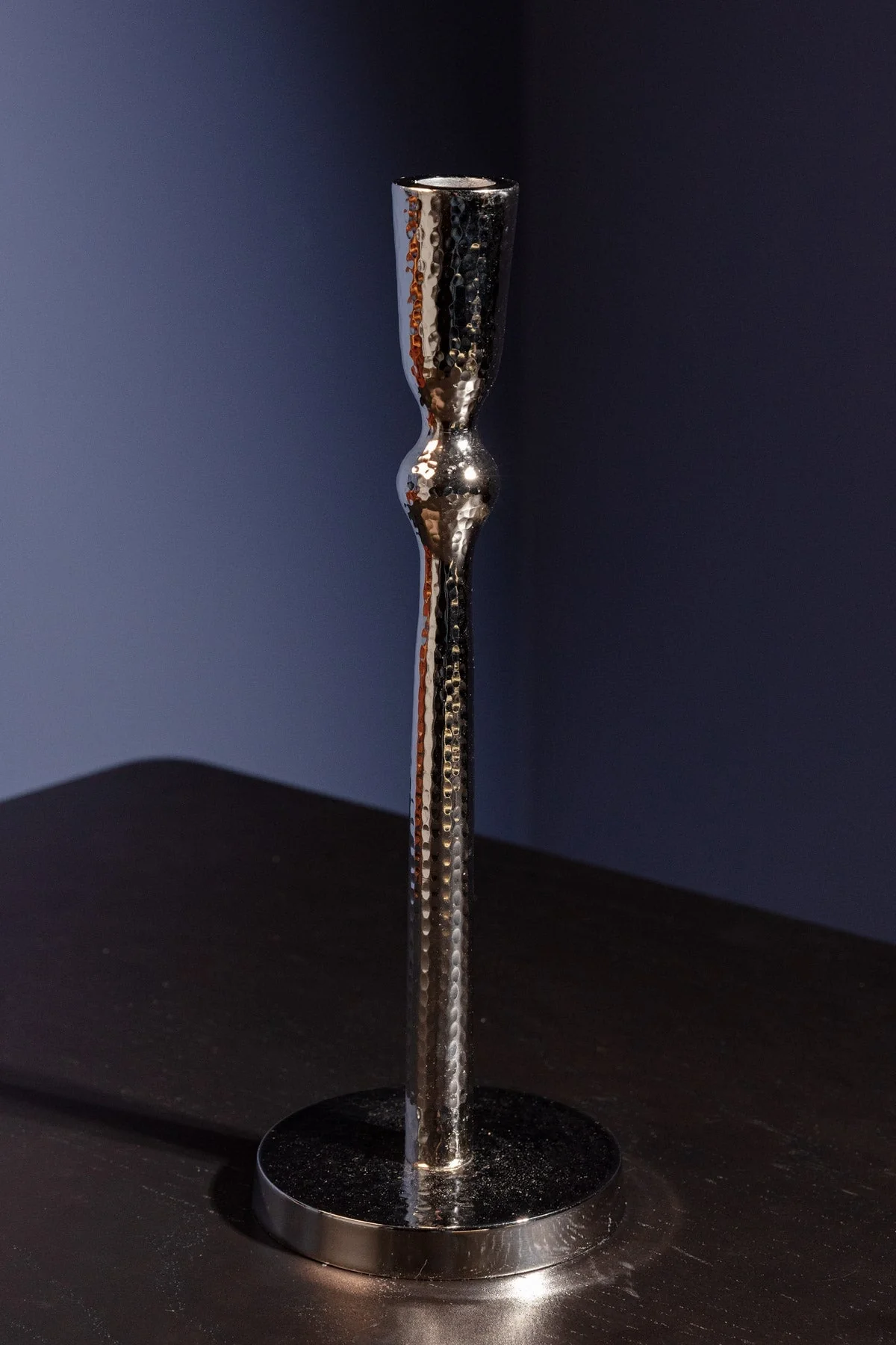 Hammered Silver Dinner Candle Holder L