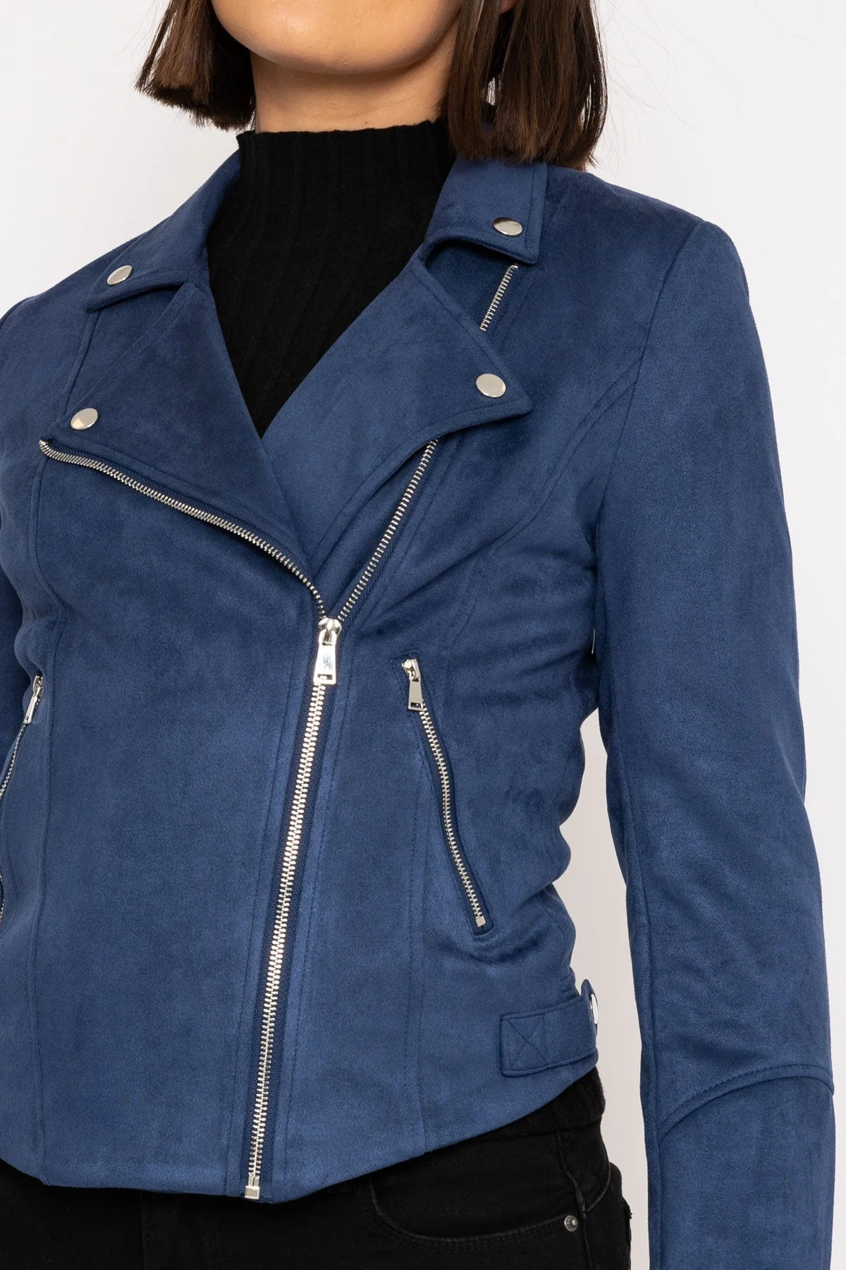 Suede Biker Jacket in Petrol
