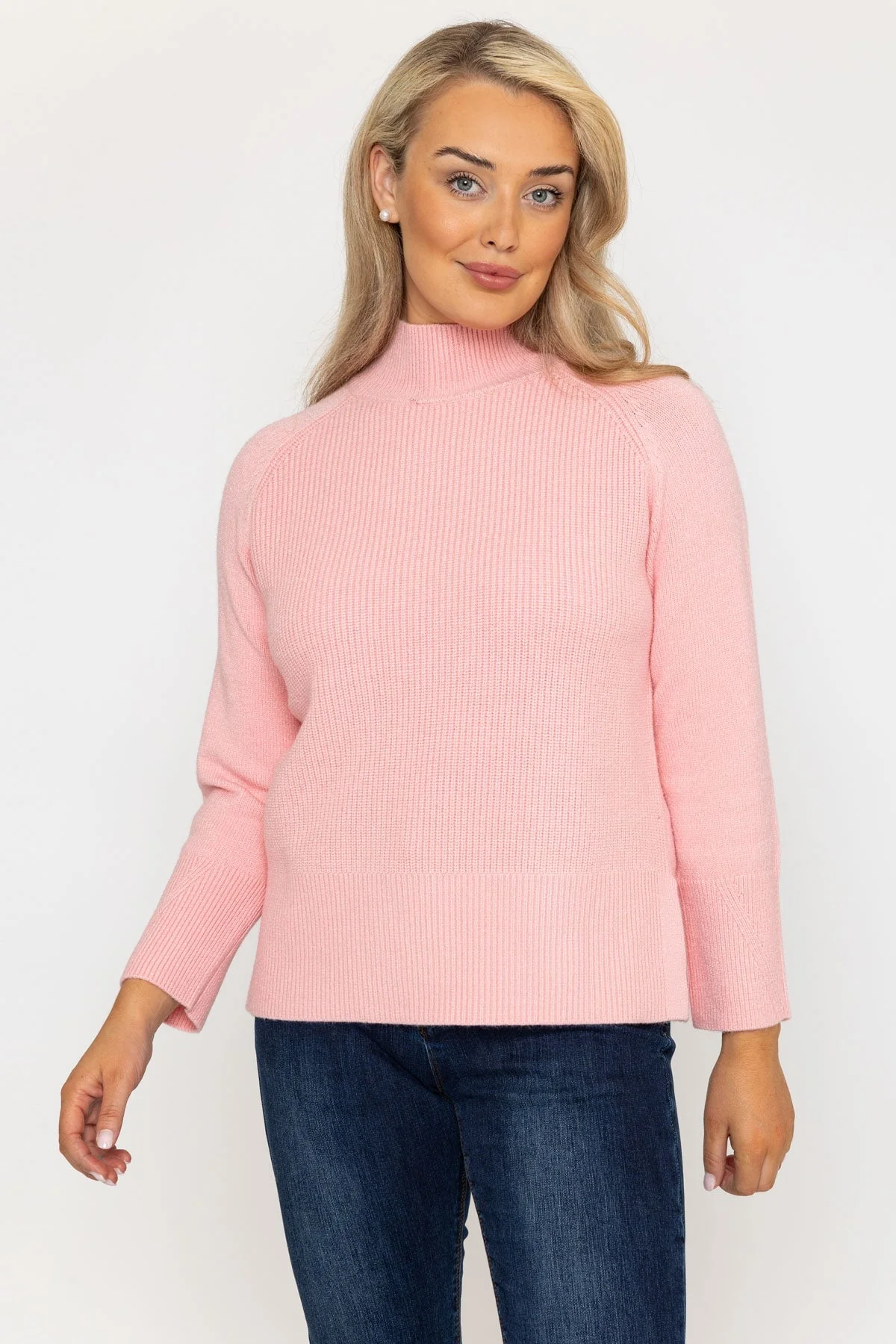 High Neck Split Hem Knit in Pink