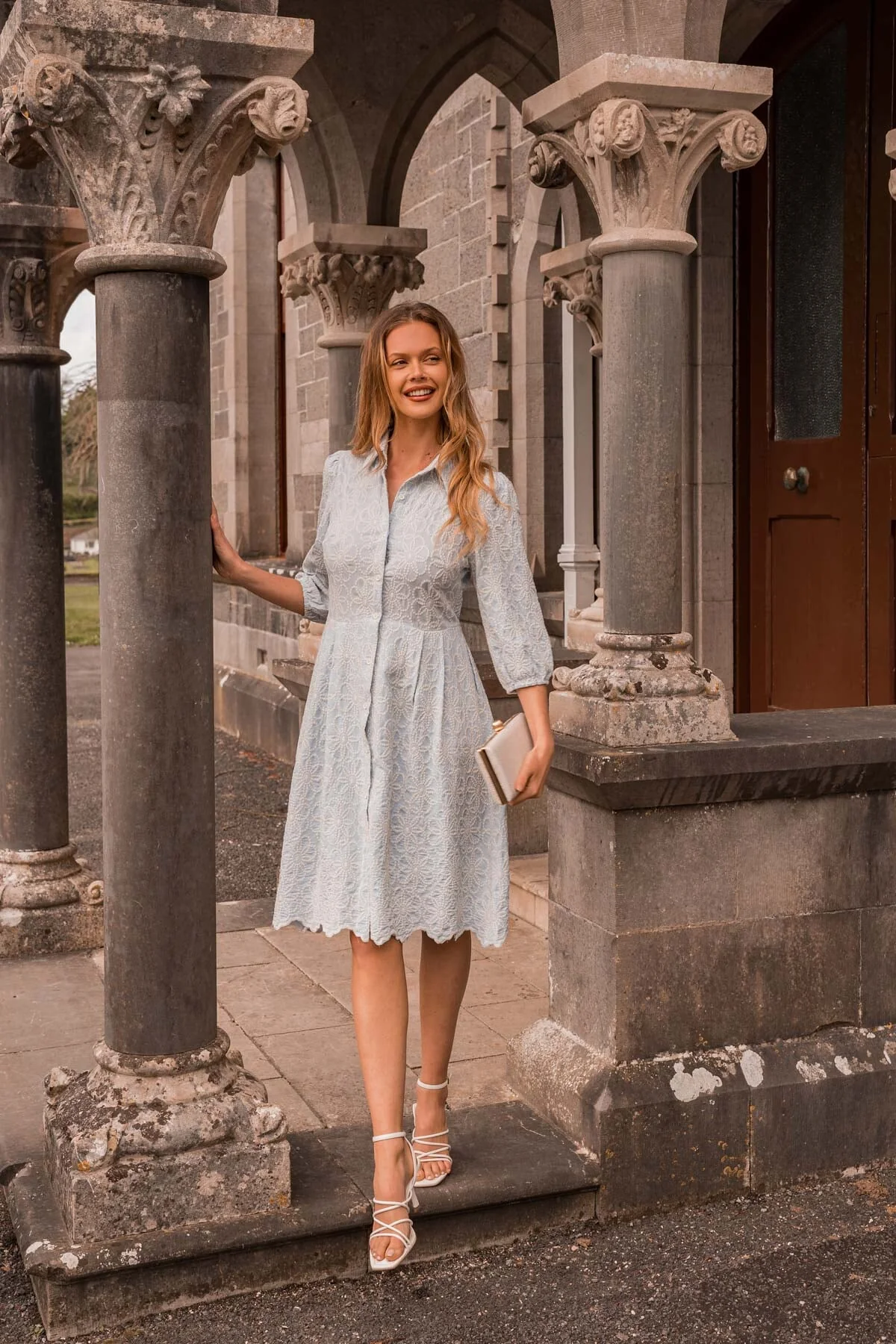 Blue Floral Embroidery Dress