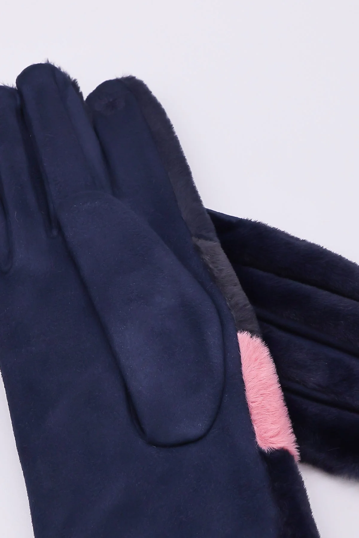 Faux Fur Stripe Glove in Navy