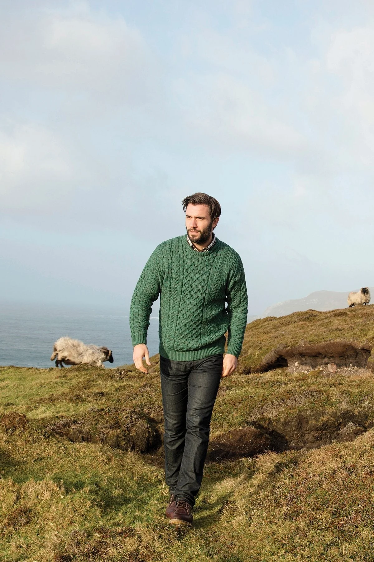 Traditional Unisex Aran Sweater in Green