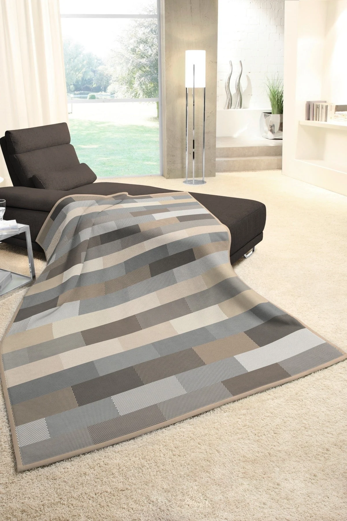 Textured Block Natural Sofa Blanket