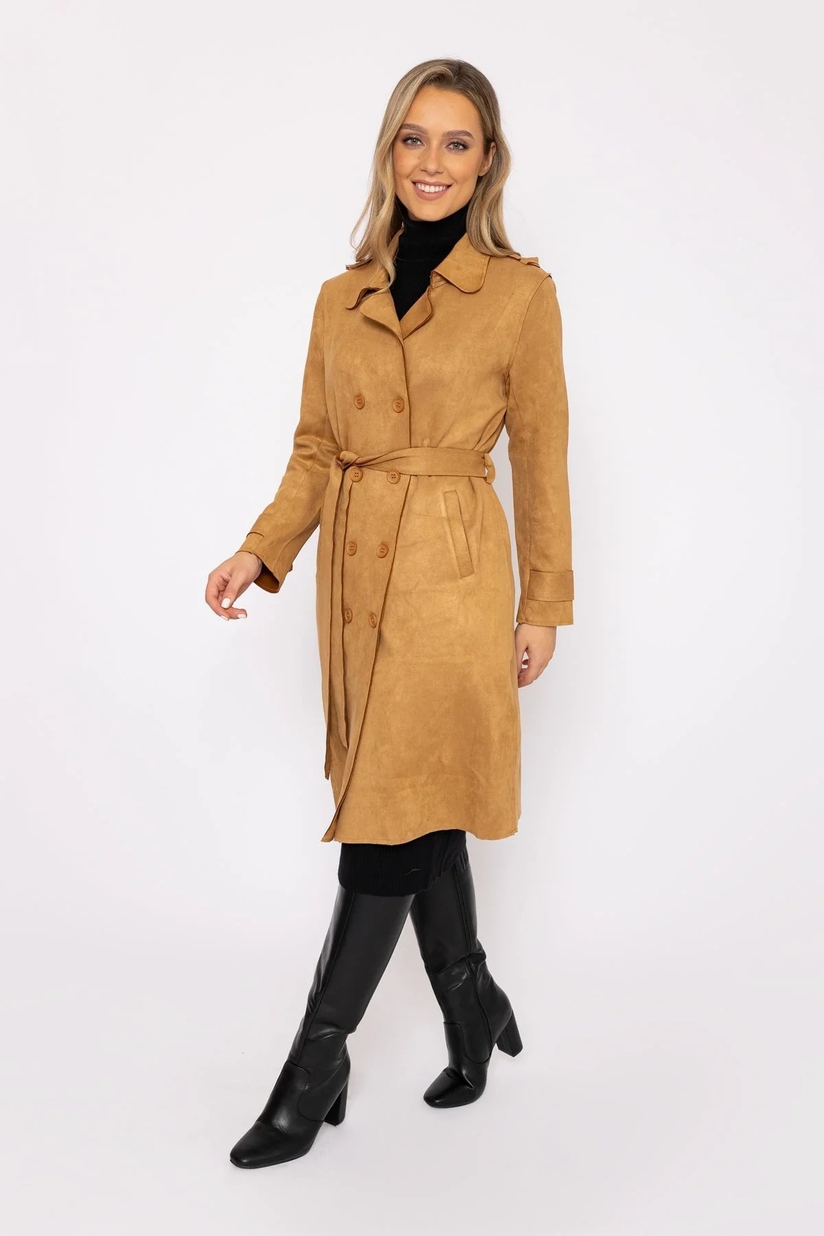 Camel Faux Suede Trenchcoat