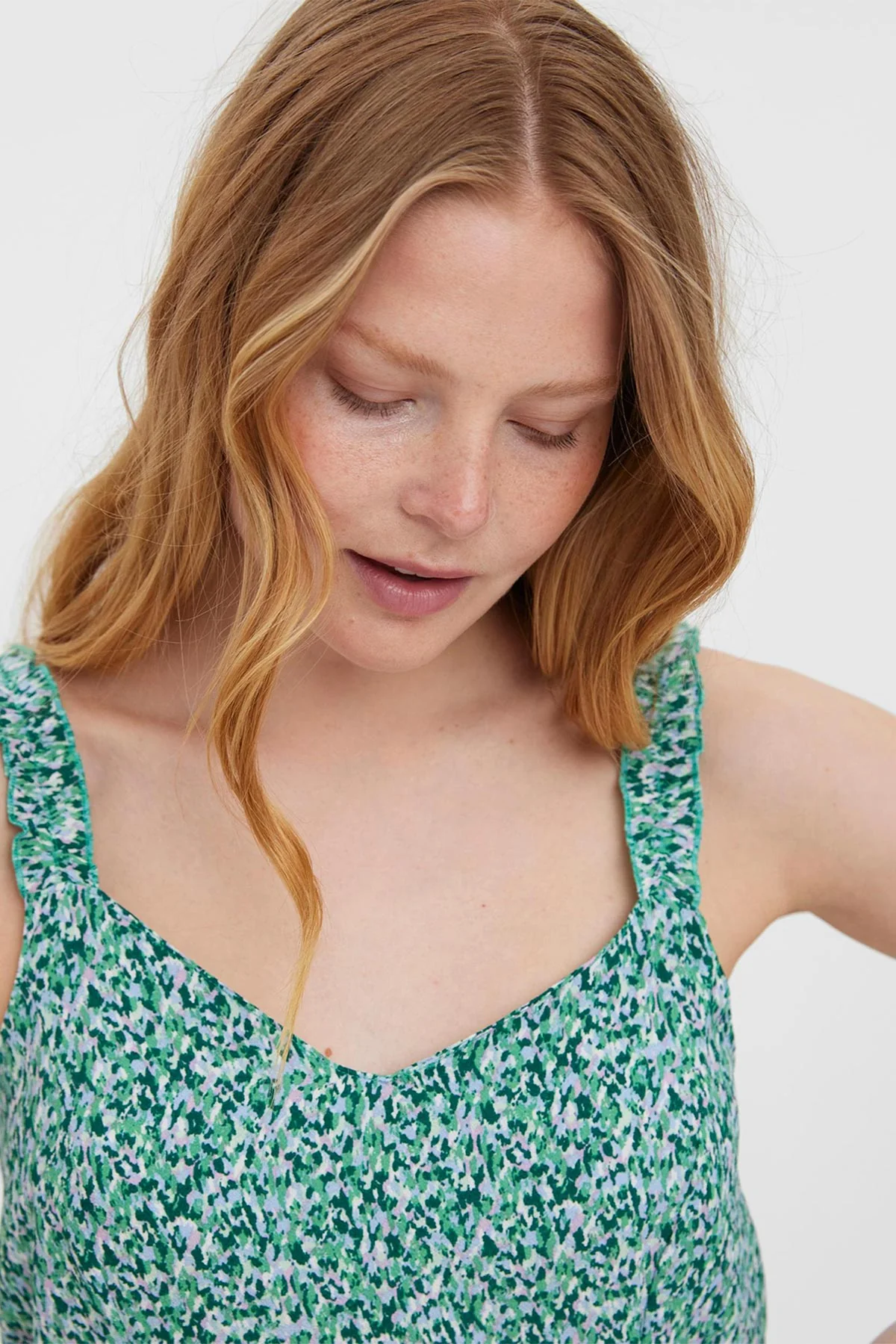 Sleeveless Dress in Green Print