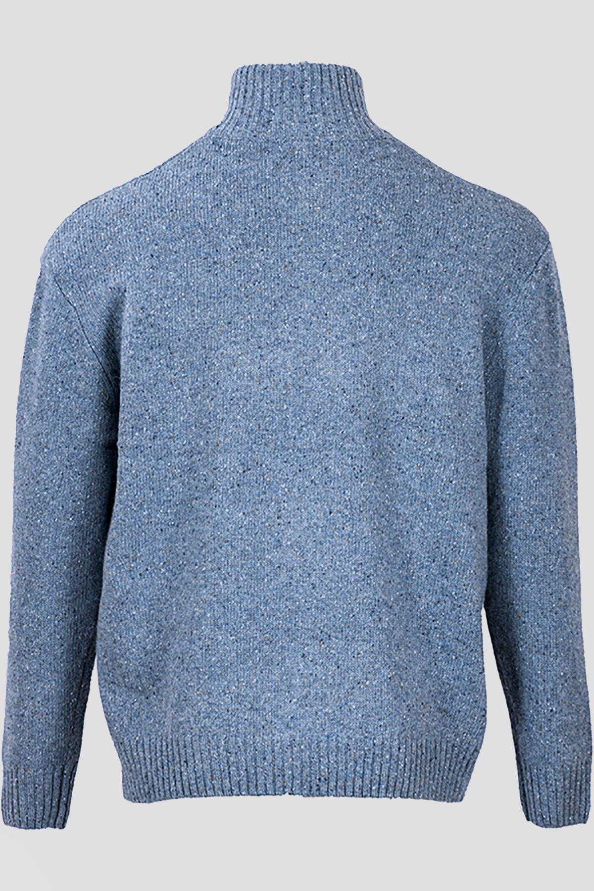 Men's Donegal Blend V-Neck Zip Sweater in Blue