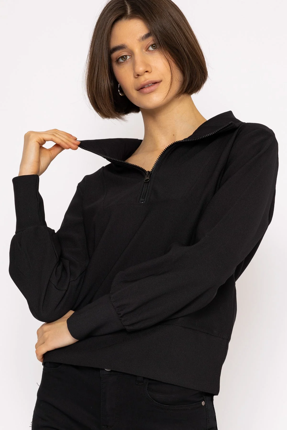 Oversized Zip Sweat Top in Black