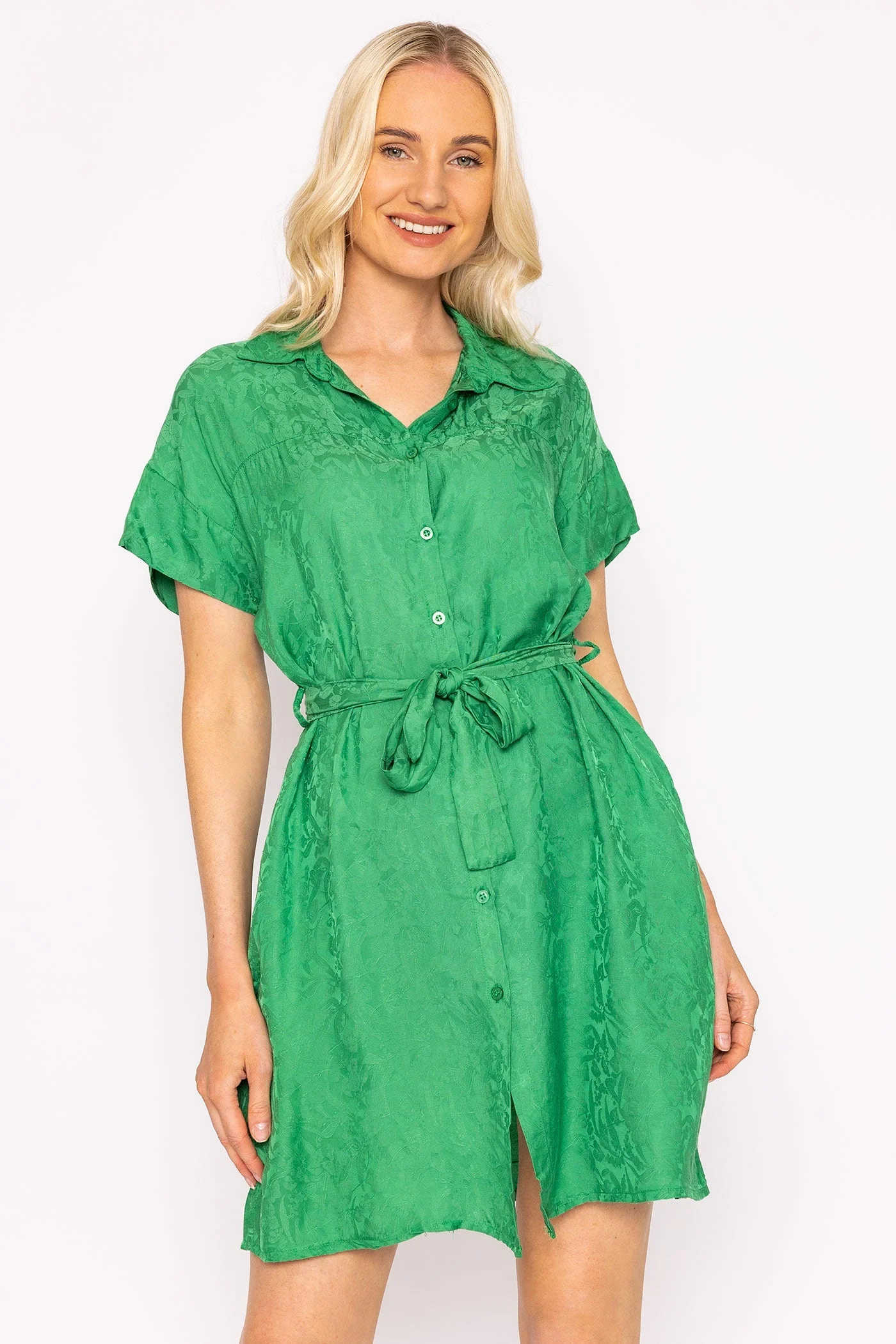 Satin Jacquard Dress in Green