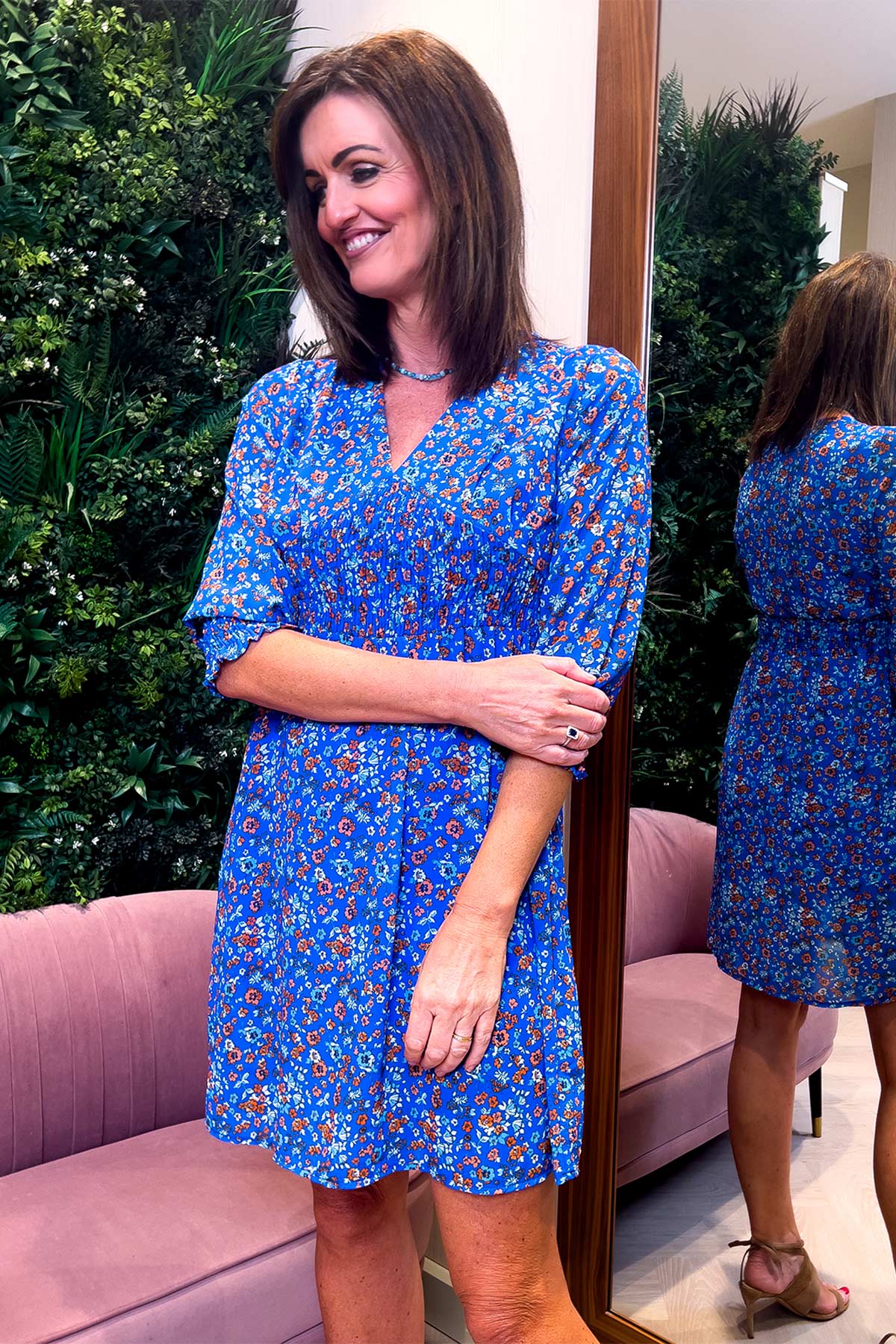 Sienna Knee Length Dress in Blue Print