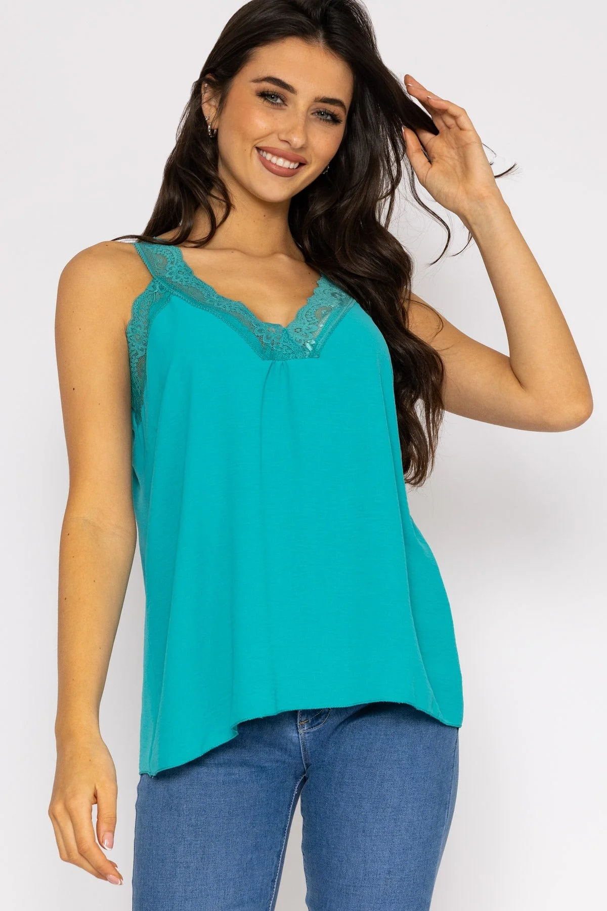Lace Trim Cami in Green