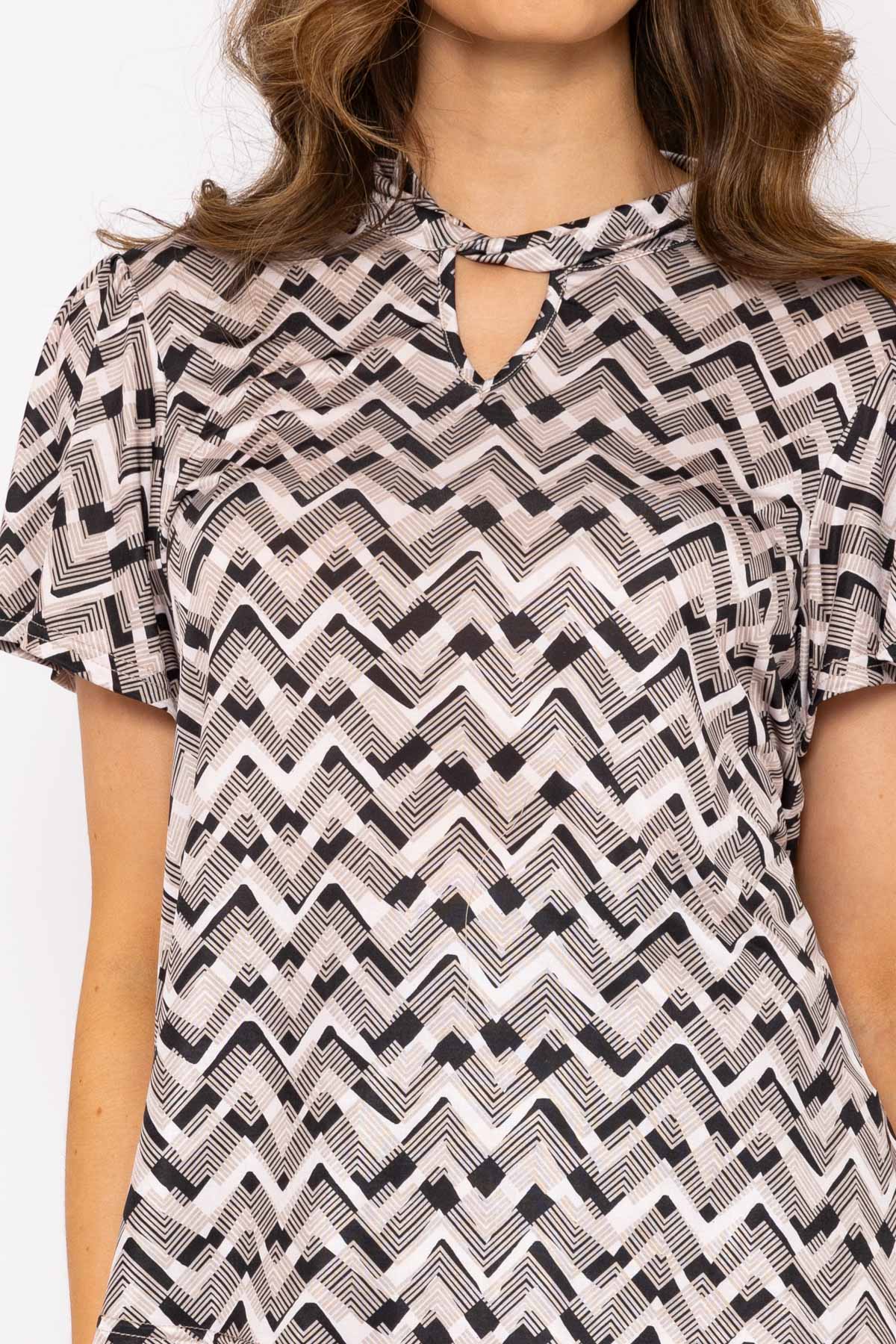 Knot Neck Top in Beige Print