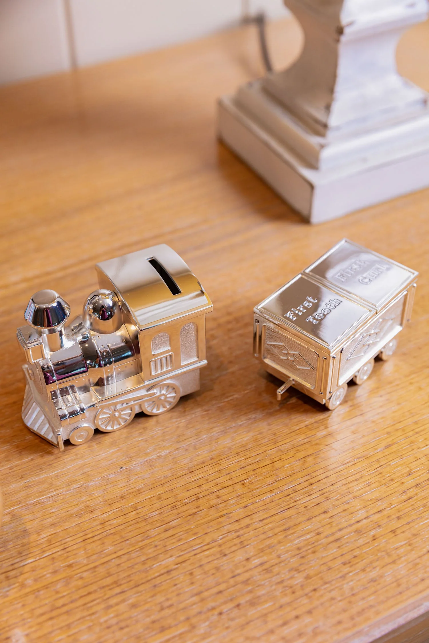 Silver Train Money Box Tooth & Curl