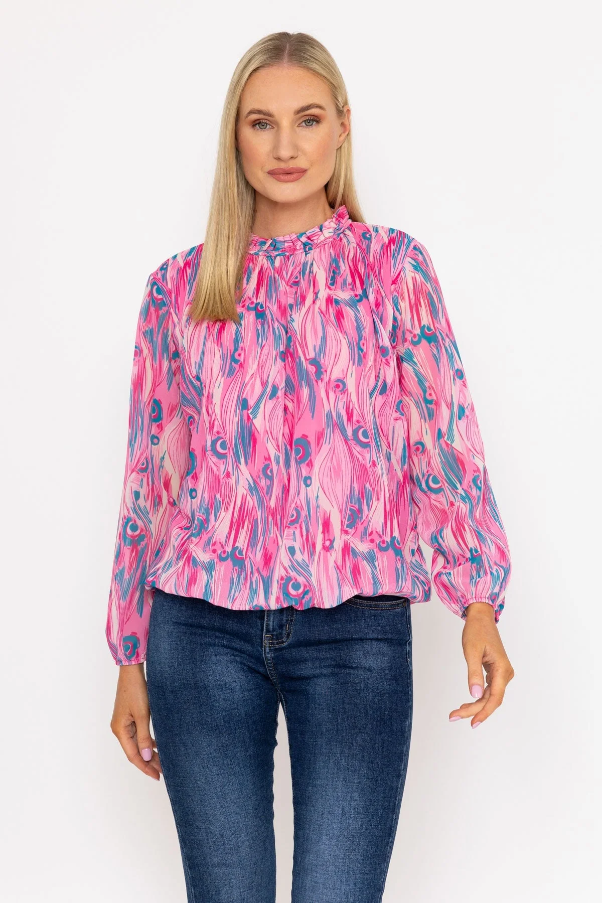 High Neck Top in Pink Print